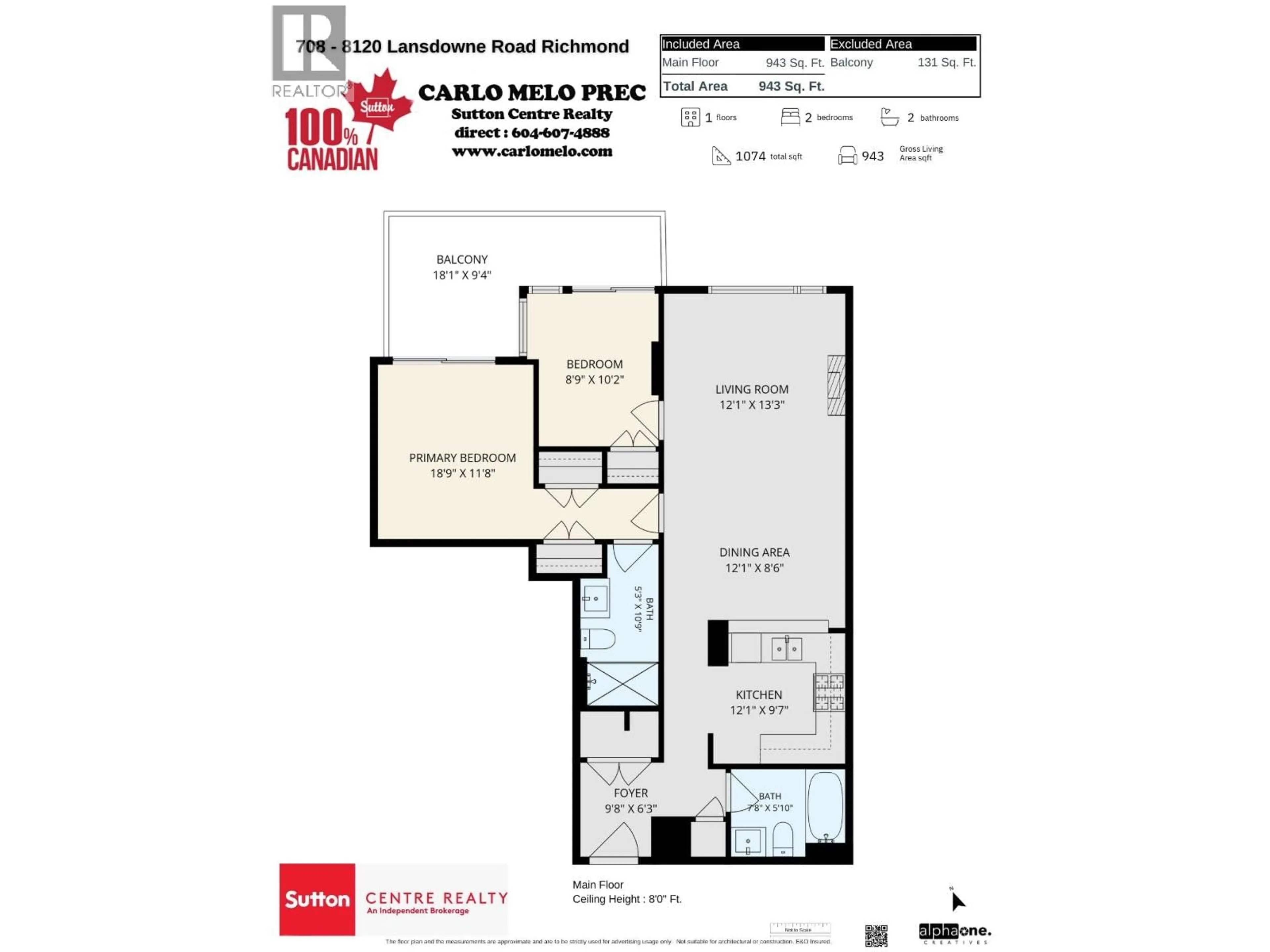 Floor plan for 708 - 8120 LANSDOWNE ROAD, Richmond British Columbia V6X0A1