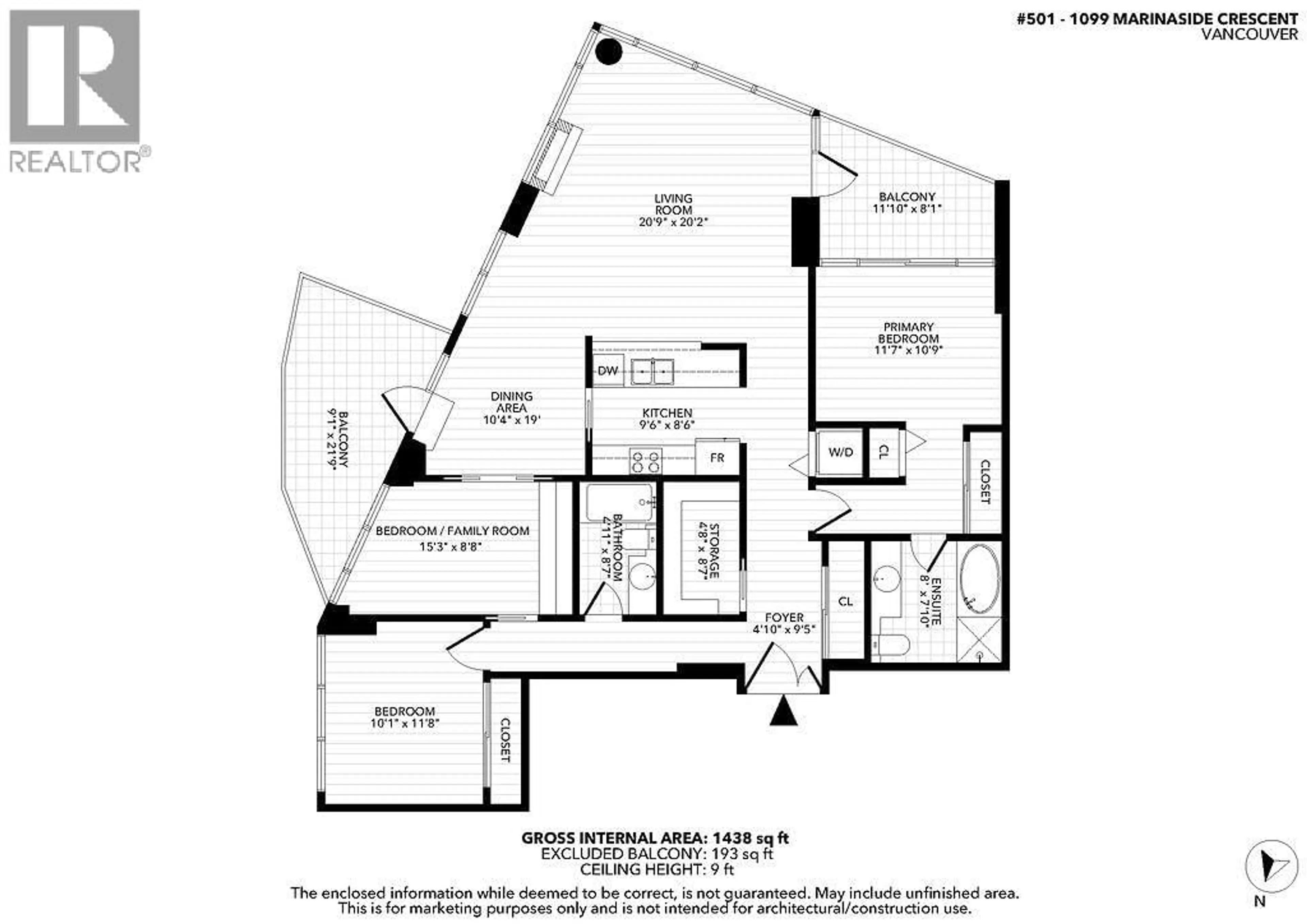 Floor plan for 501 - 1099 MARINASIDE CRESCENT, Vancouver British Columbia V6Z2Z3