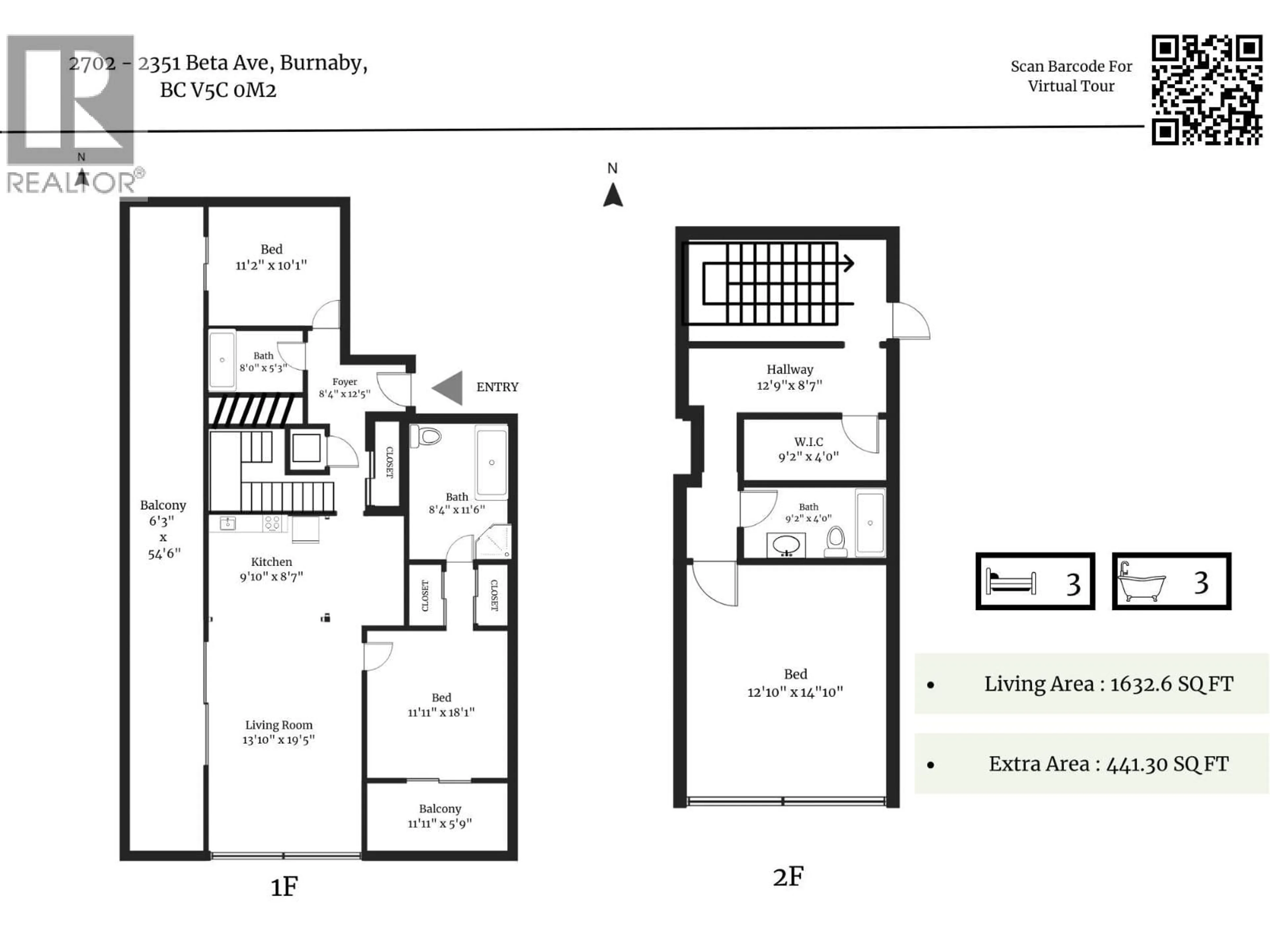 Floor plan for 2702 - 2351 BETA AVENUE, Burnaby British Columbia V5C0M2