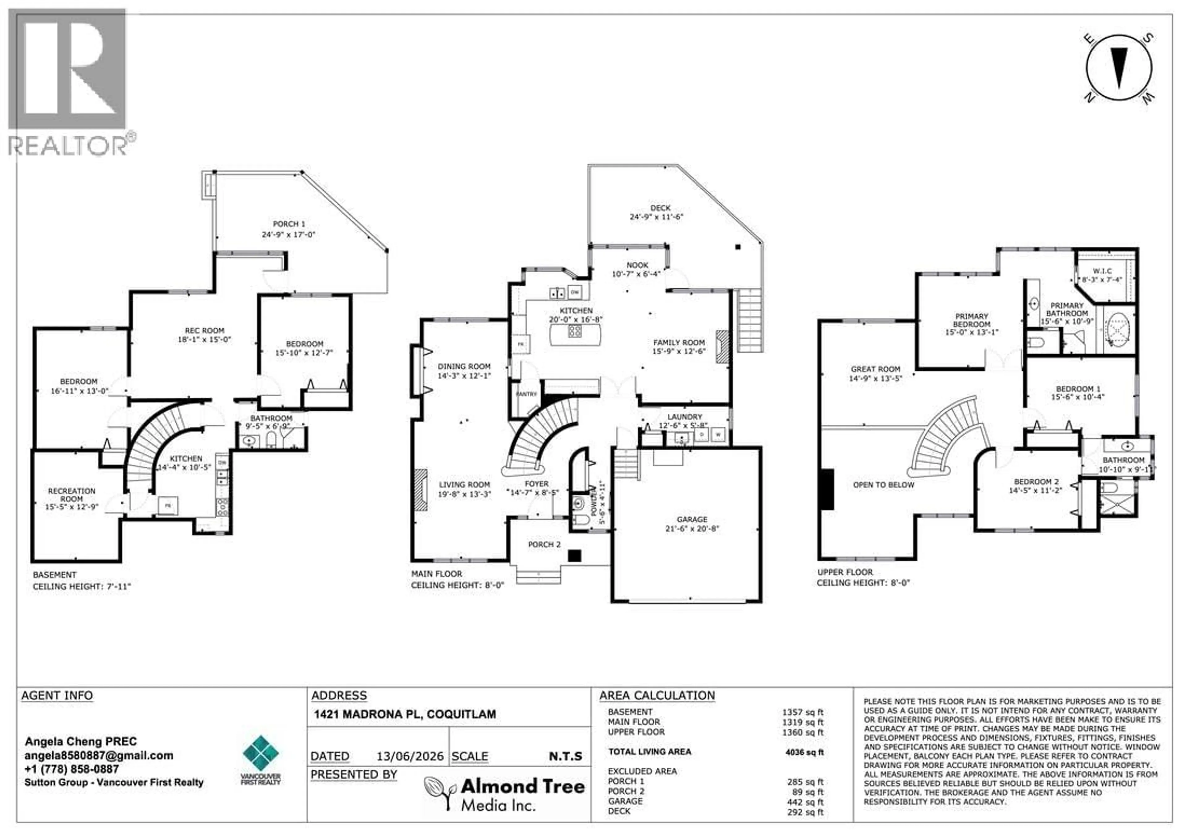 Floor plan for 1421 MADRONA PLACE, Coquitlam British Columbia V3E2S5