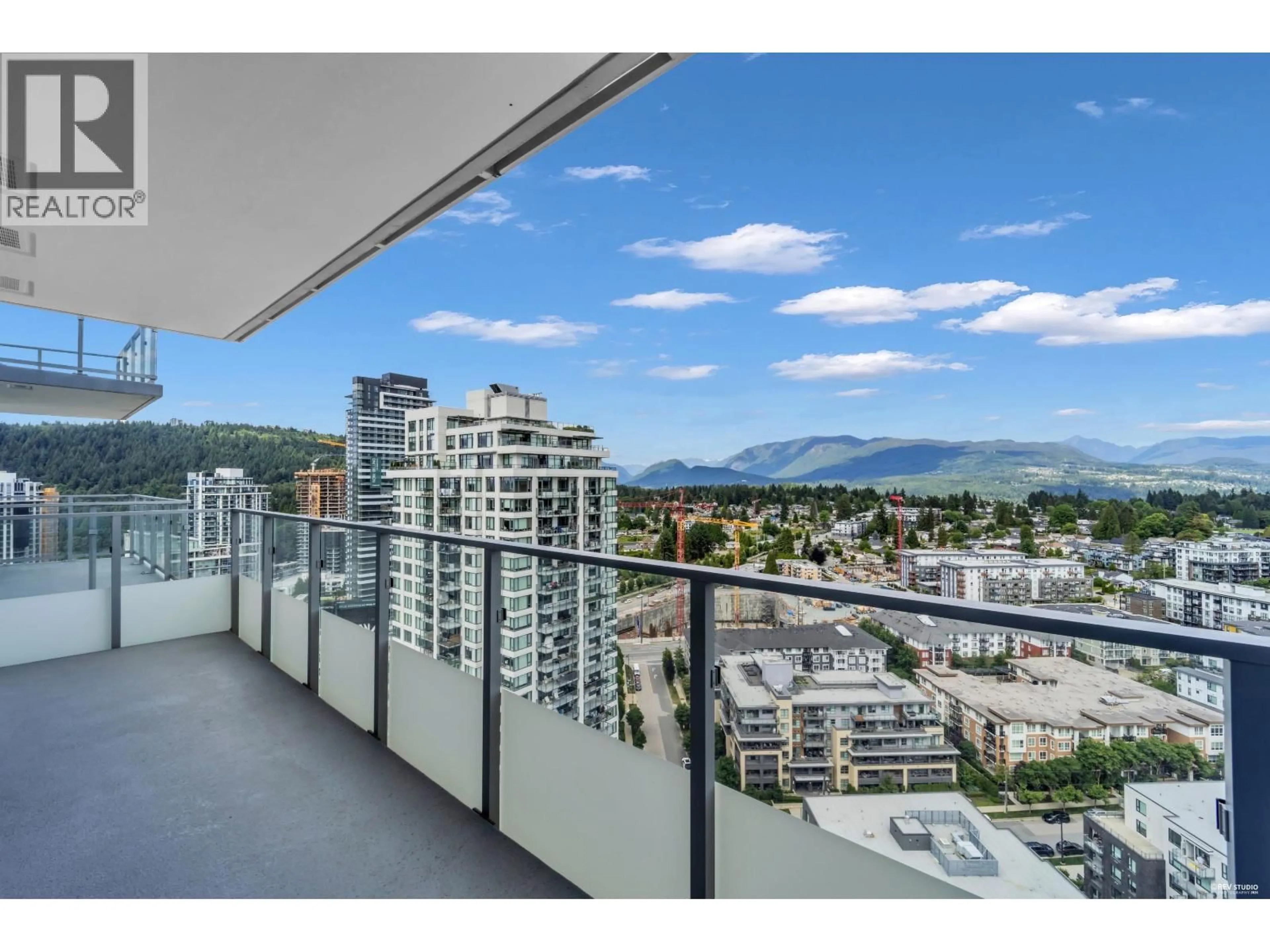 Balcony in the apartment, city buildings view from balcony for 2505 - 567 EMERSON STREET, Coquitlam British Columbia V3J0M8