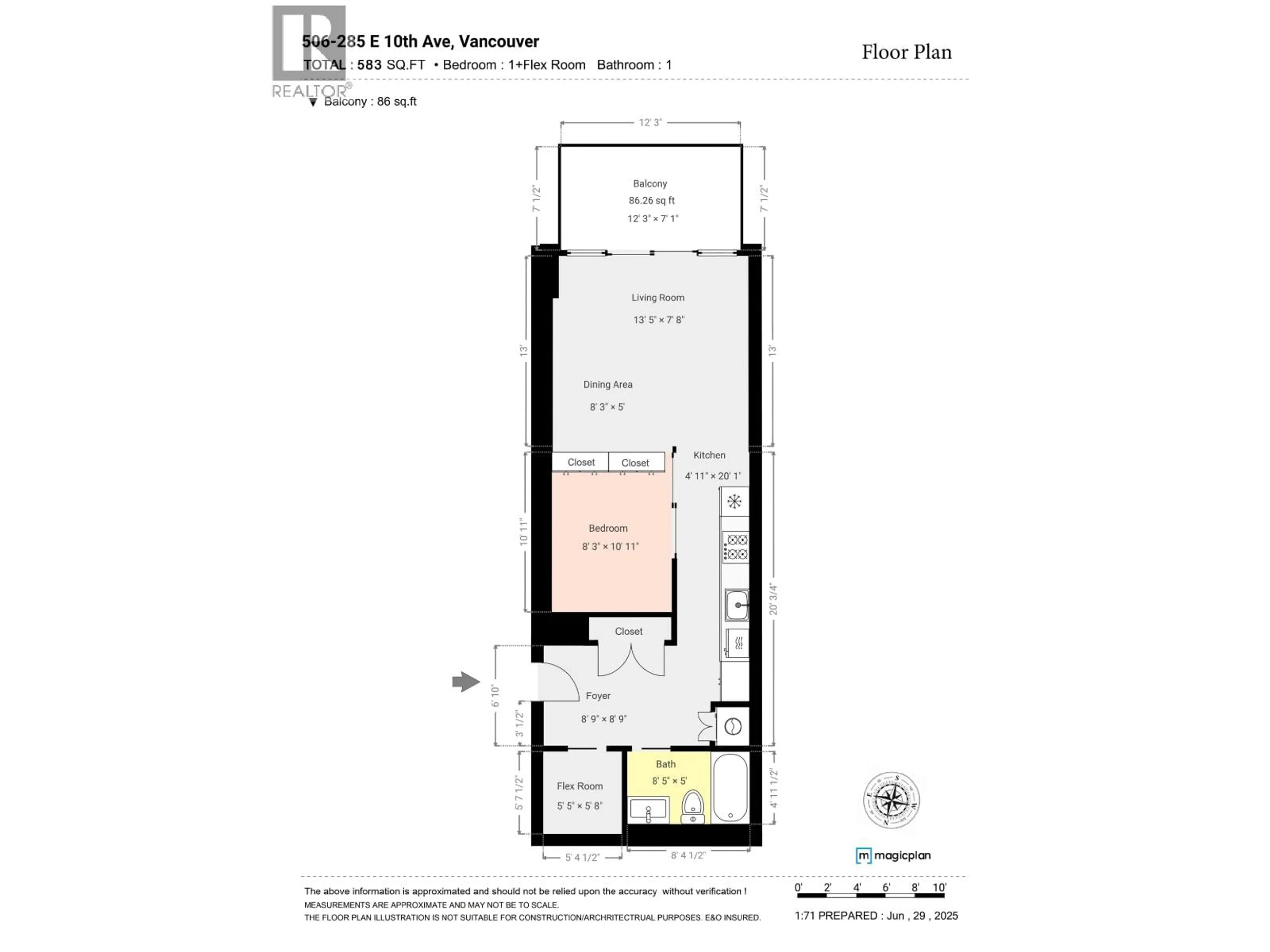 Floor plan for 506 - 285 10TH AVENUE, Vancouver British Columbia V5T0H6