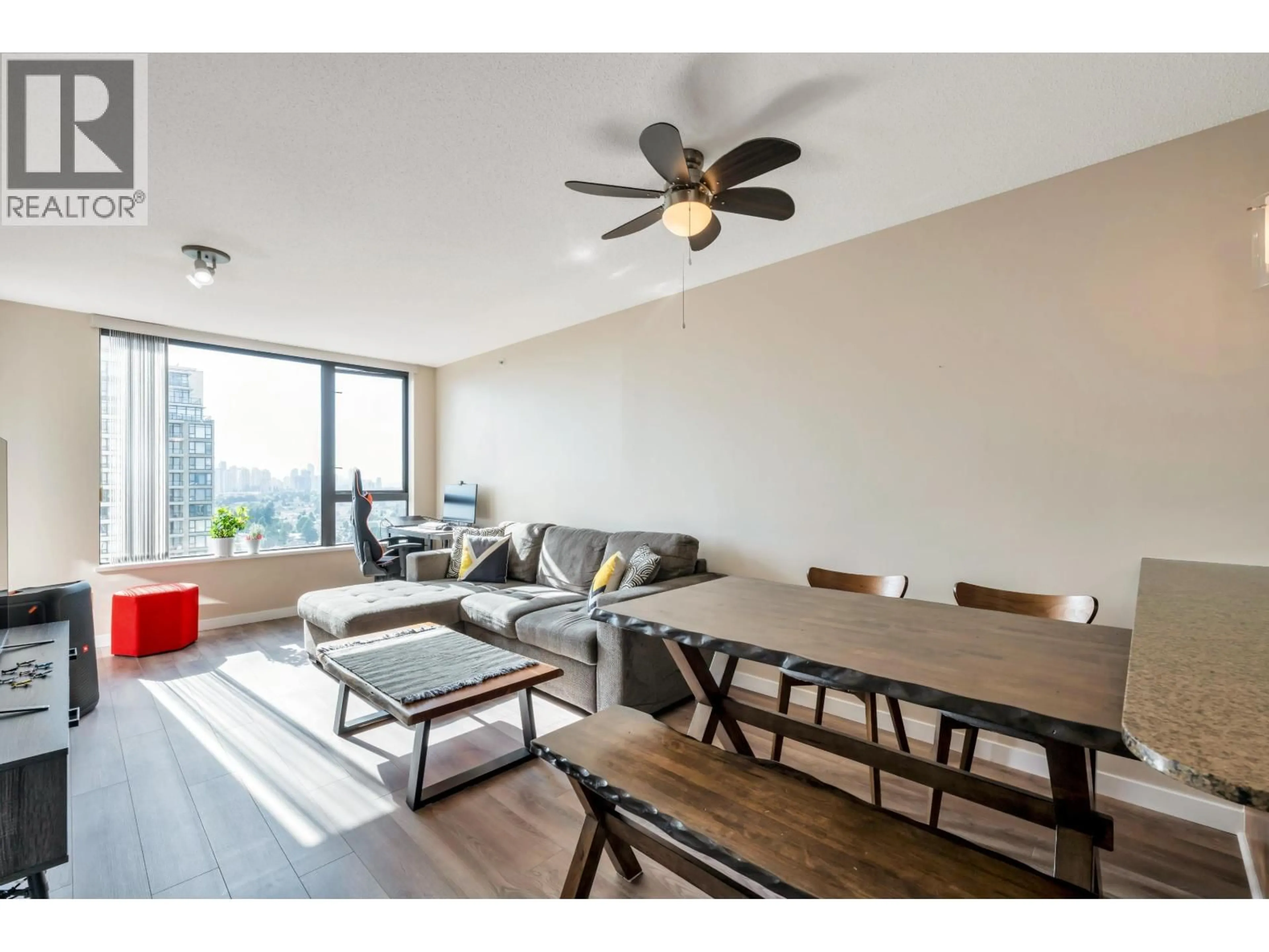 Living room with furniture, wood/laminate floor for 2508 - 7063 HALL AVENUE, Burnaby British Columbia V5E0A5