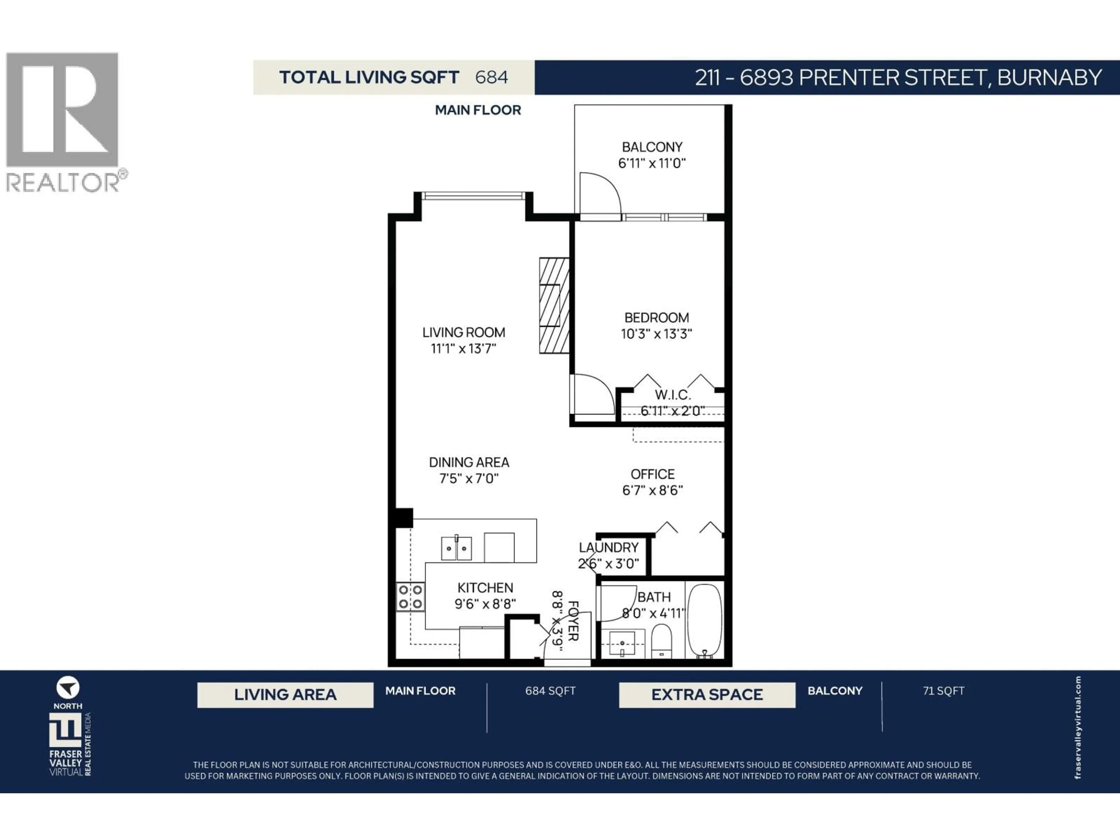 Floor plan for 211 - 6893 PRENTER STREET, Burnaby British Columbia V5E4L3