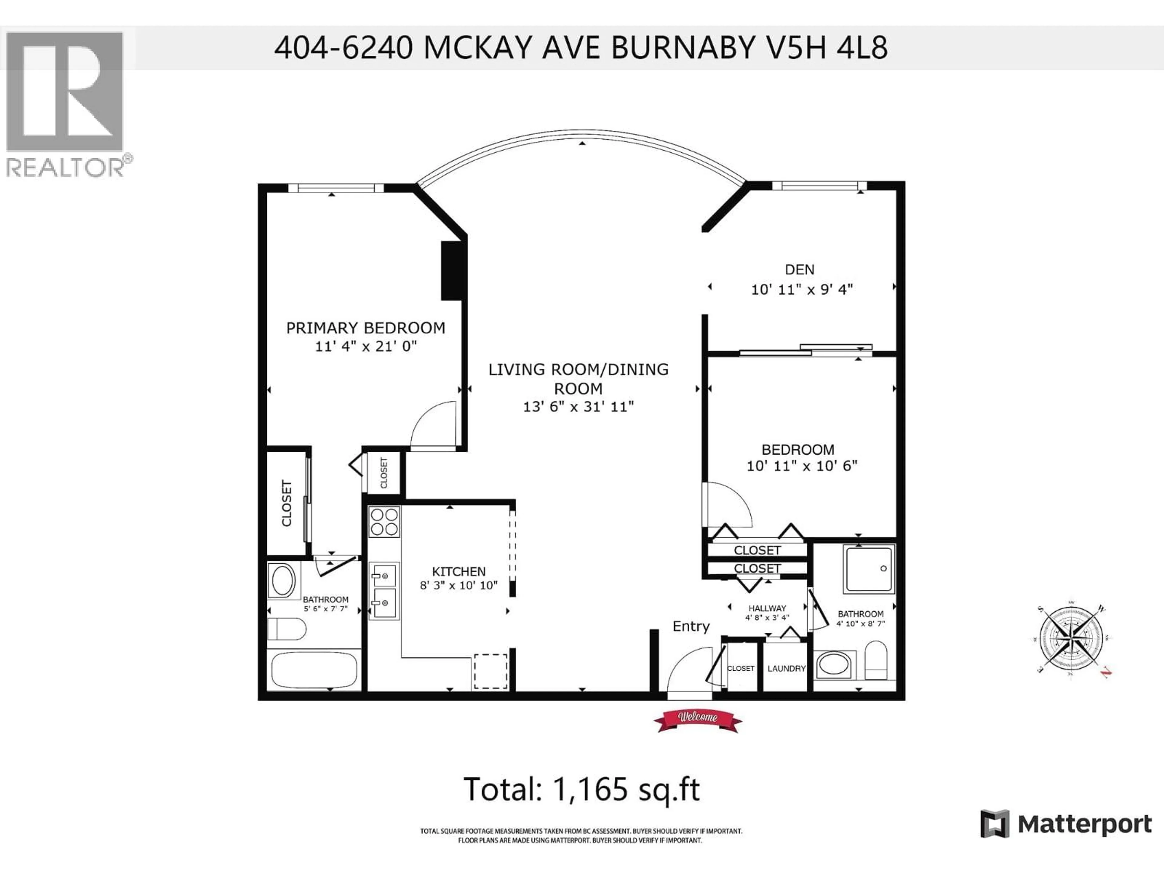Floor plan for 404 - 6240 MCKAY AVENUE, Burnaby British Columbia V5H4L8