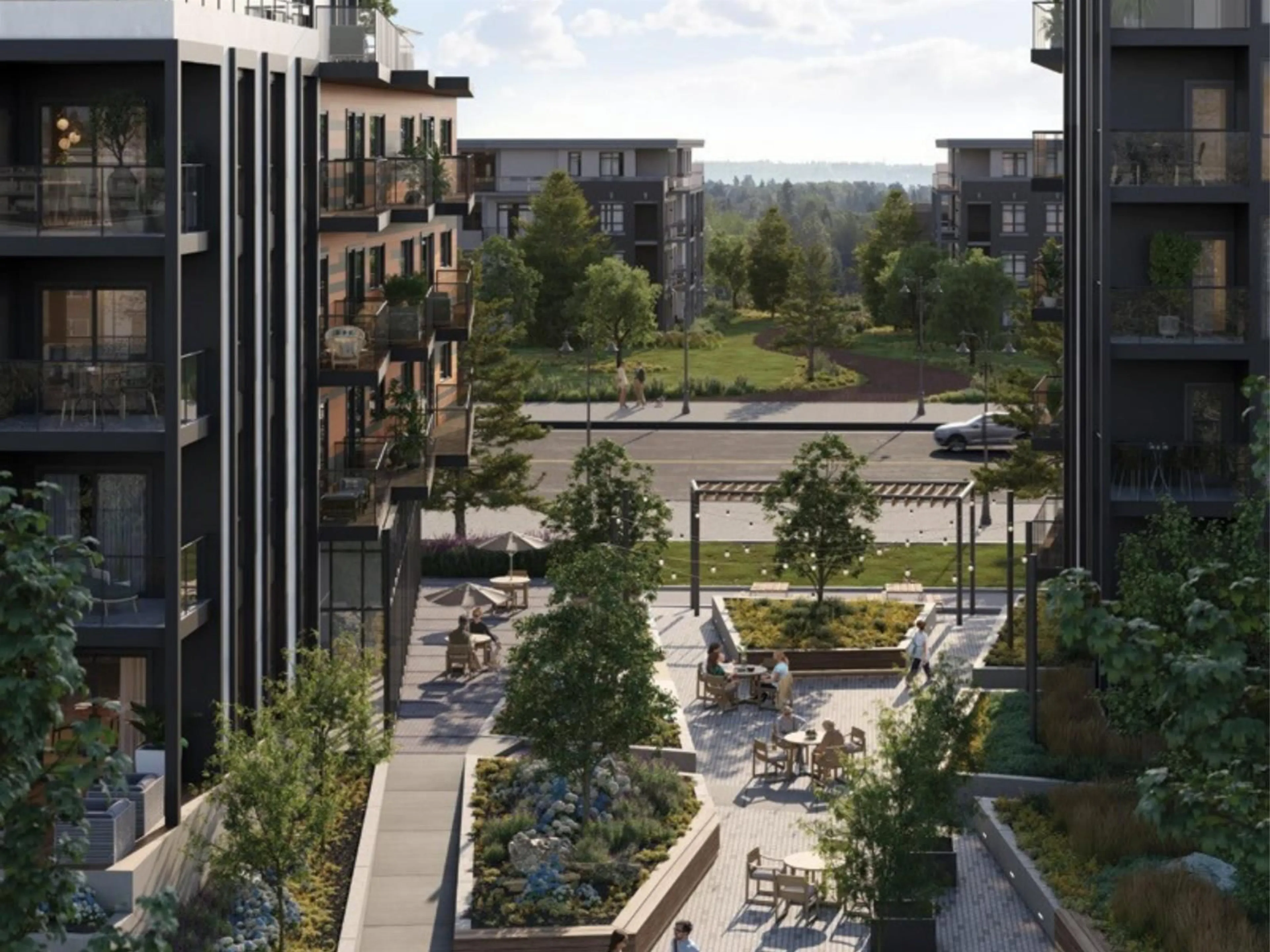 Patio, city buildings view from balcony for A412 - 20117 84 AVENUE, Langley British Columbia V2Y2B8