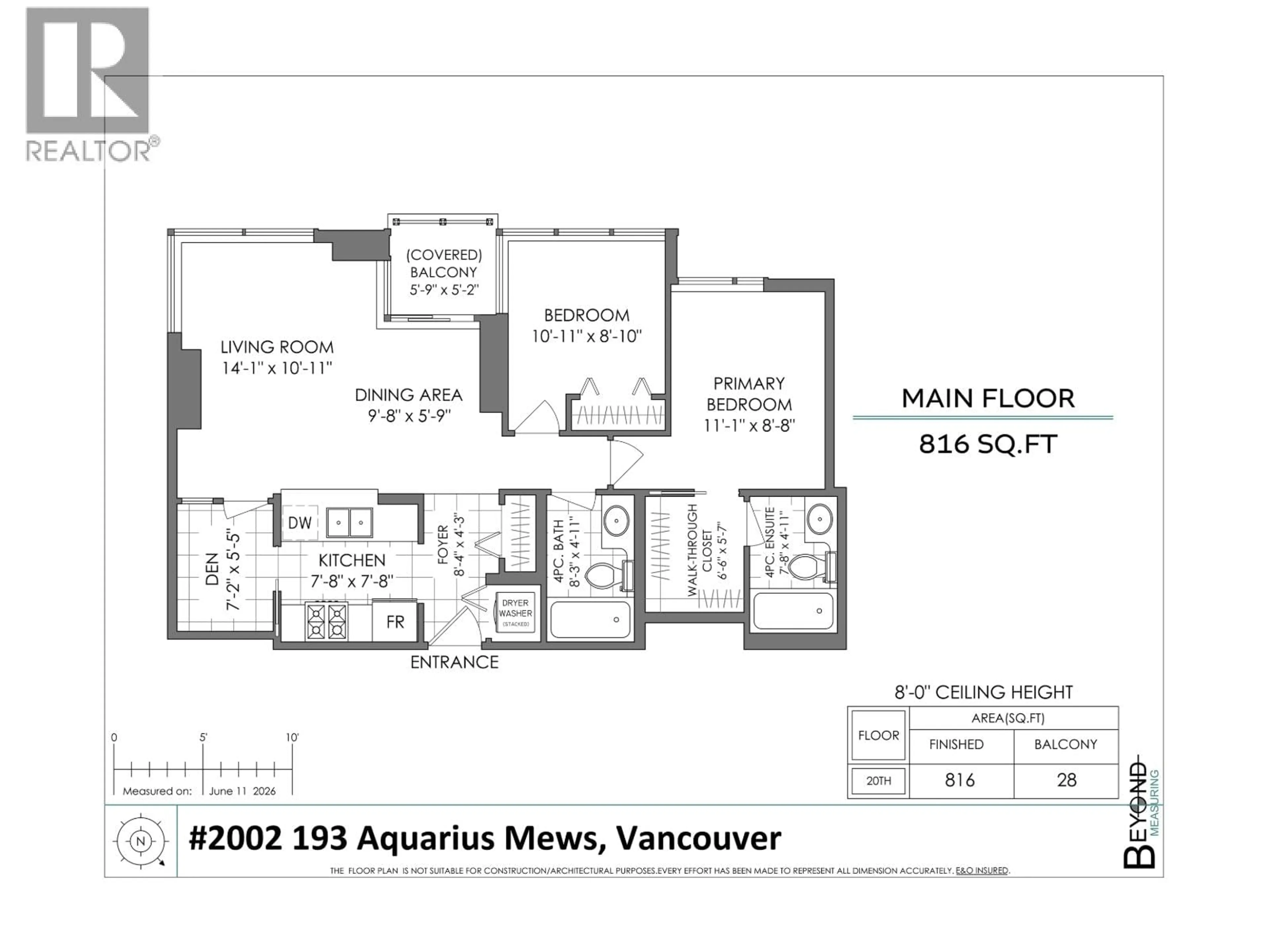 Floor plan for 2002 - 193 AQUARIUS MEWS, Vancouver British Columbia V6Z2Y3