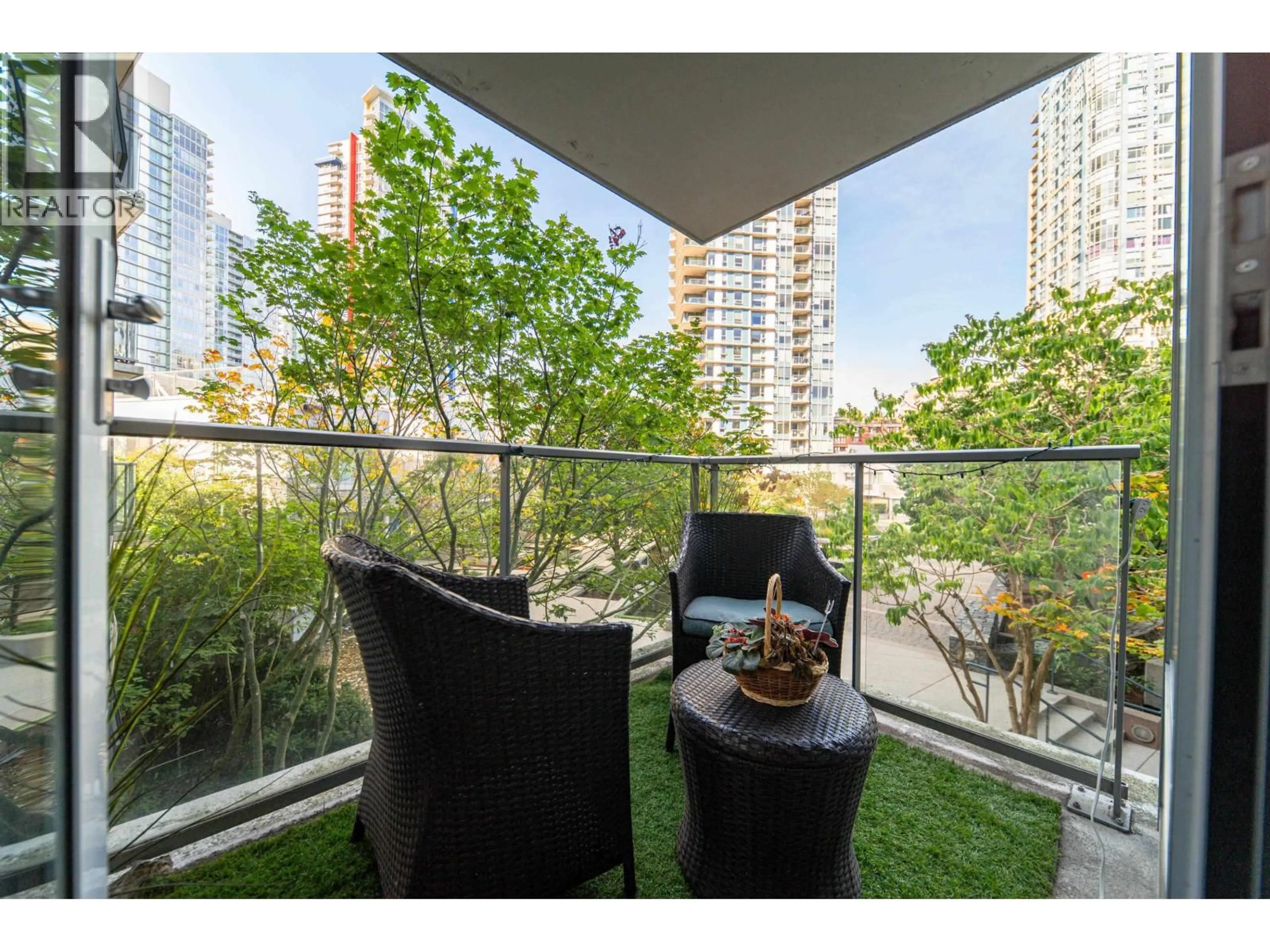 Patio, city buildings view from balcony for 301 - 689 ABBOTT STREET, Vancouver British Columbia V6B0J2