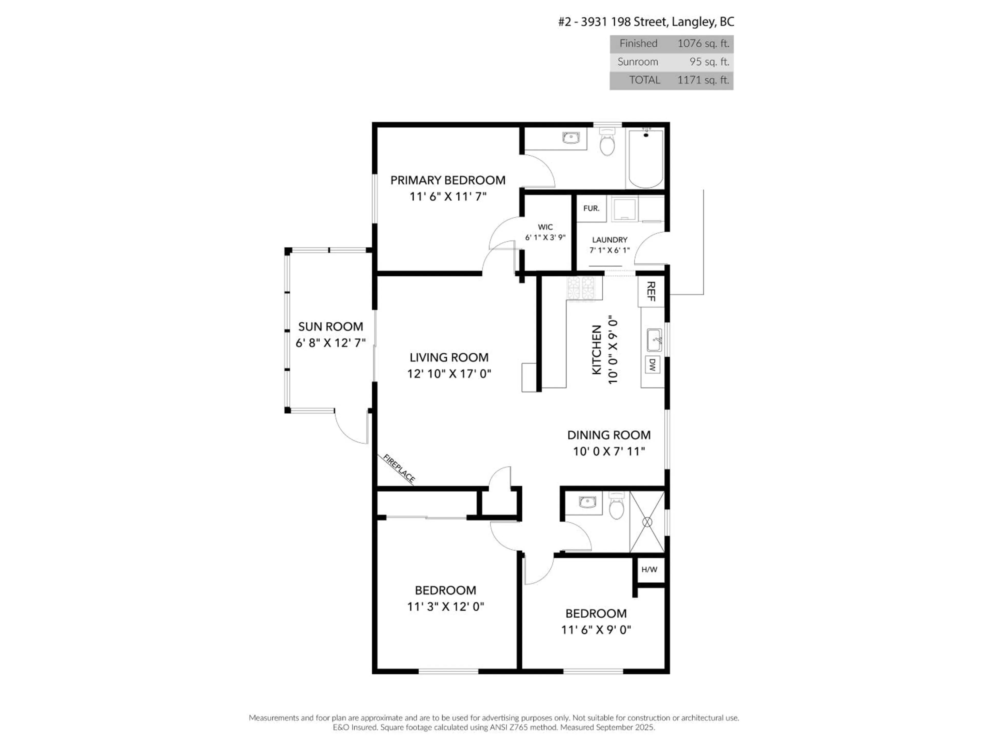 Floor plan for 2 - 3931 198 STREET, Langley British Columbia V3A1C9