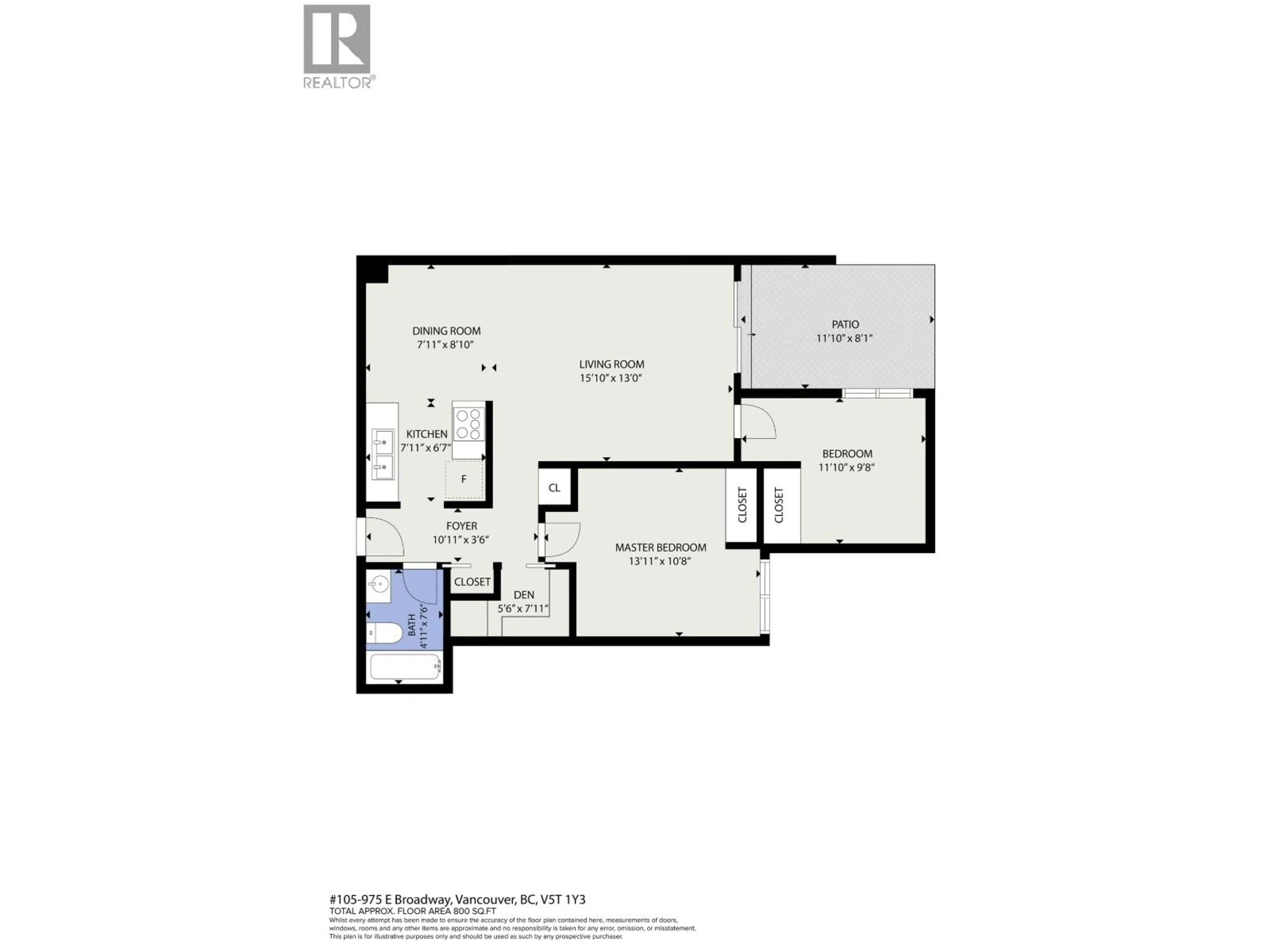 Floor plan for 105 - 975 BROADWAY, Vancouver British Columbia V5T1Y3