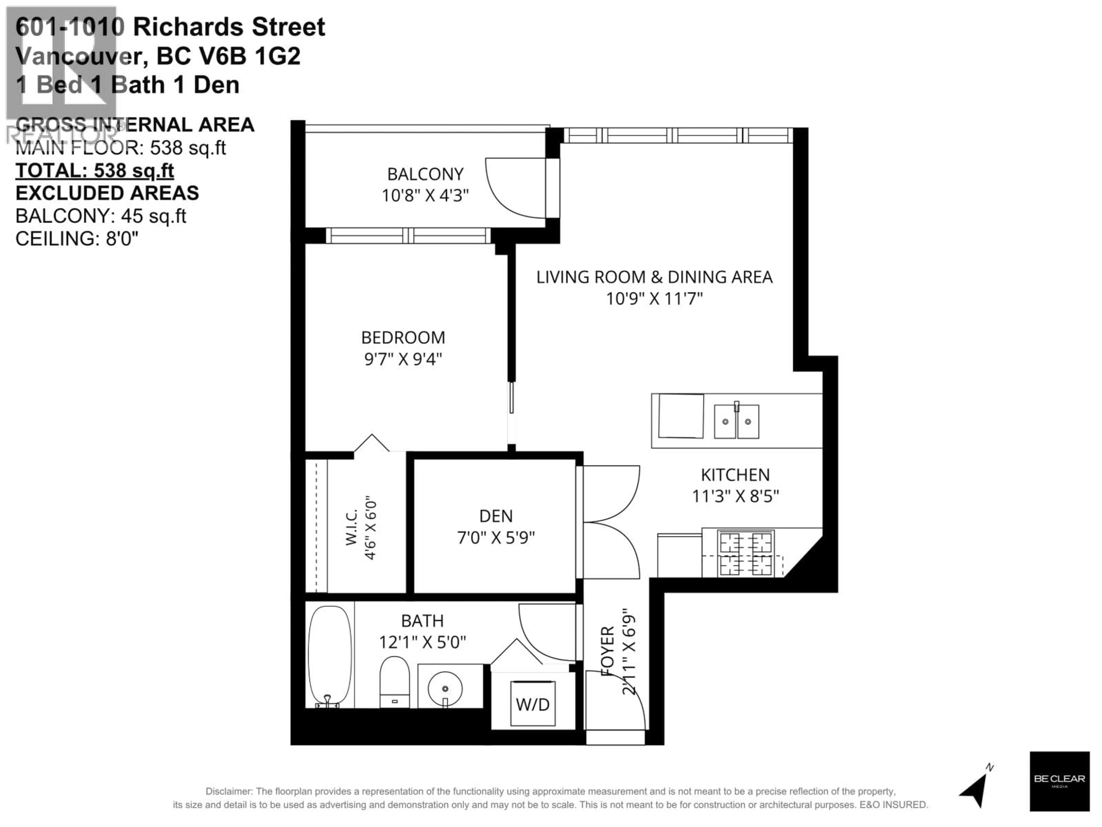 Floor plan for 601 - 1010 RICHARDS STREET, Vancouver British Columbia V6B1G2
