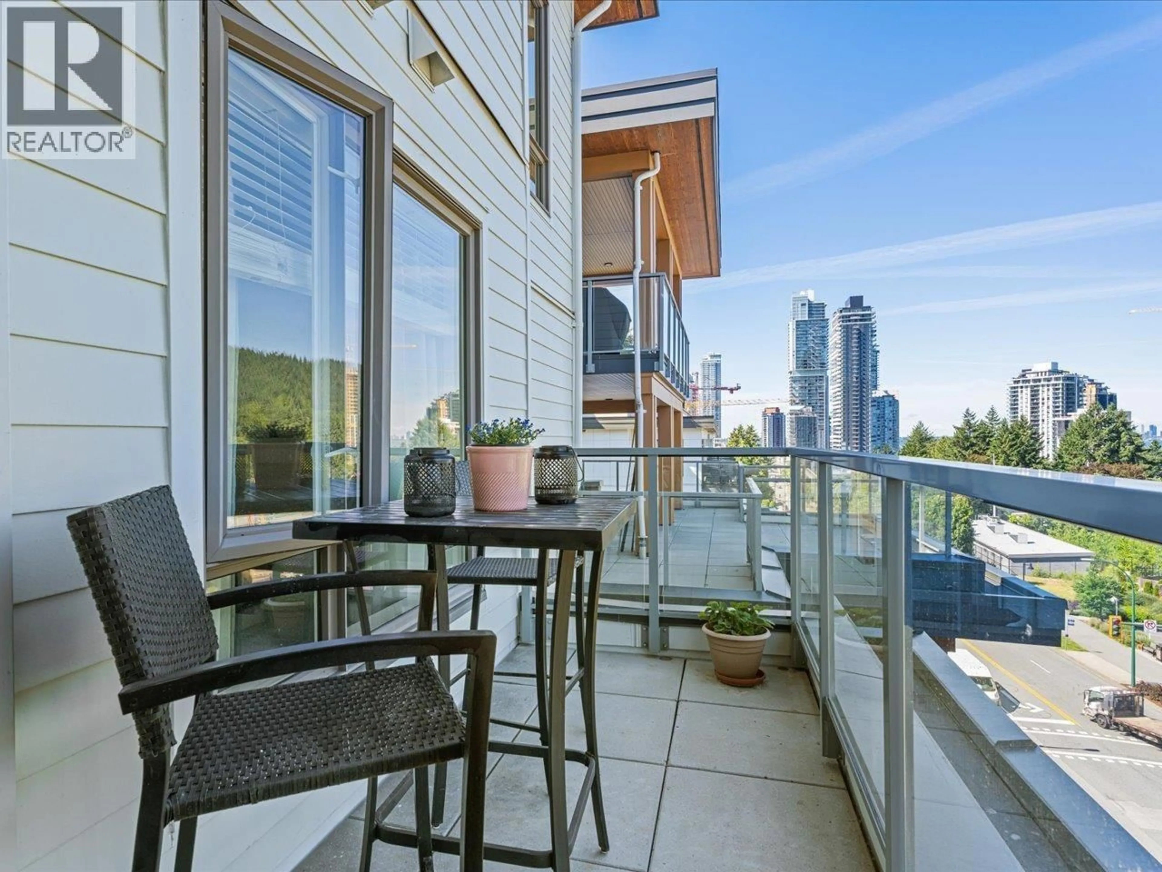 Balcony in the apartment, city buildings view from balcony for 509 - 721 ANSKAR COURT, Coquitlam British Columbia V3J0L4