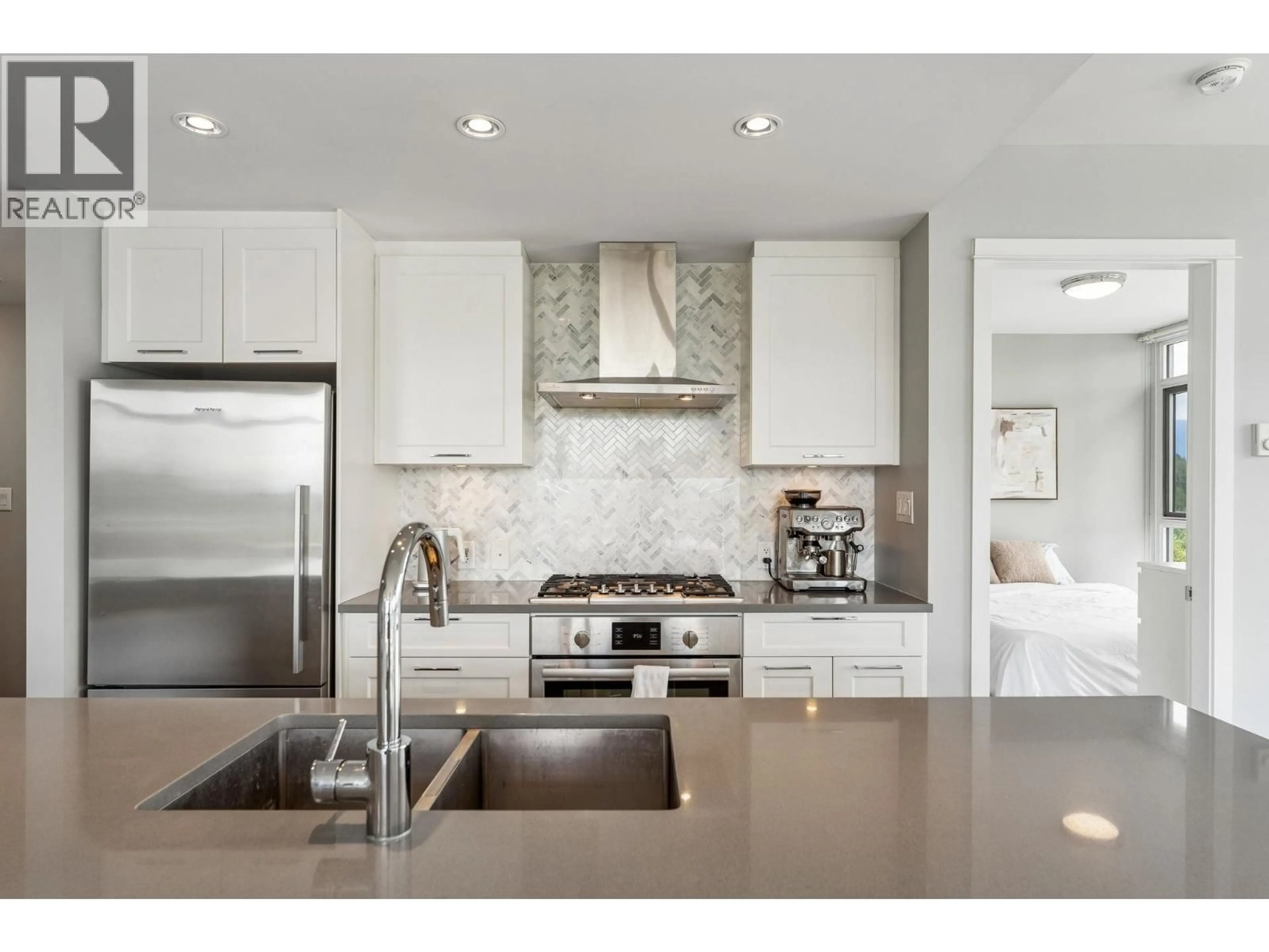 Contemporary kitchen, ceramic/tile floor for 2107 - 520 COMO LAKE AVENUE, Coquitlam British Columbia V3J0E8