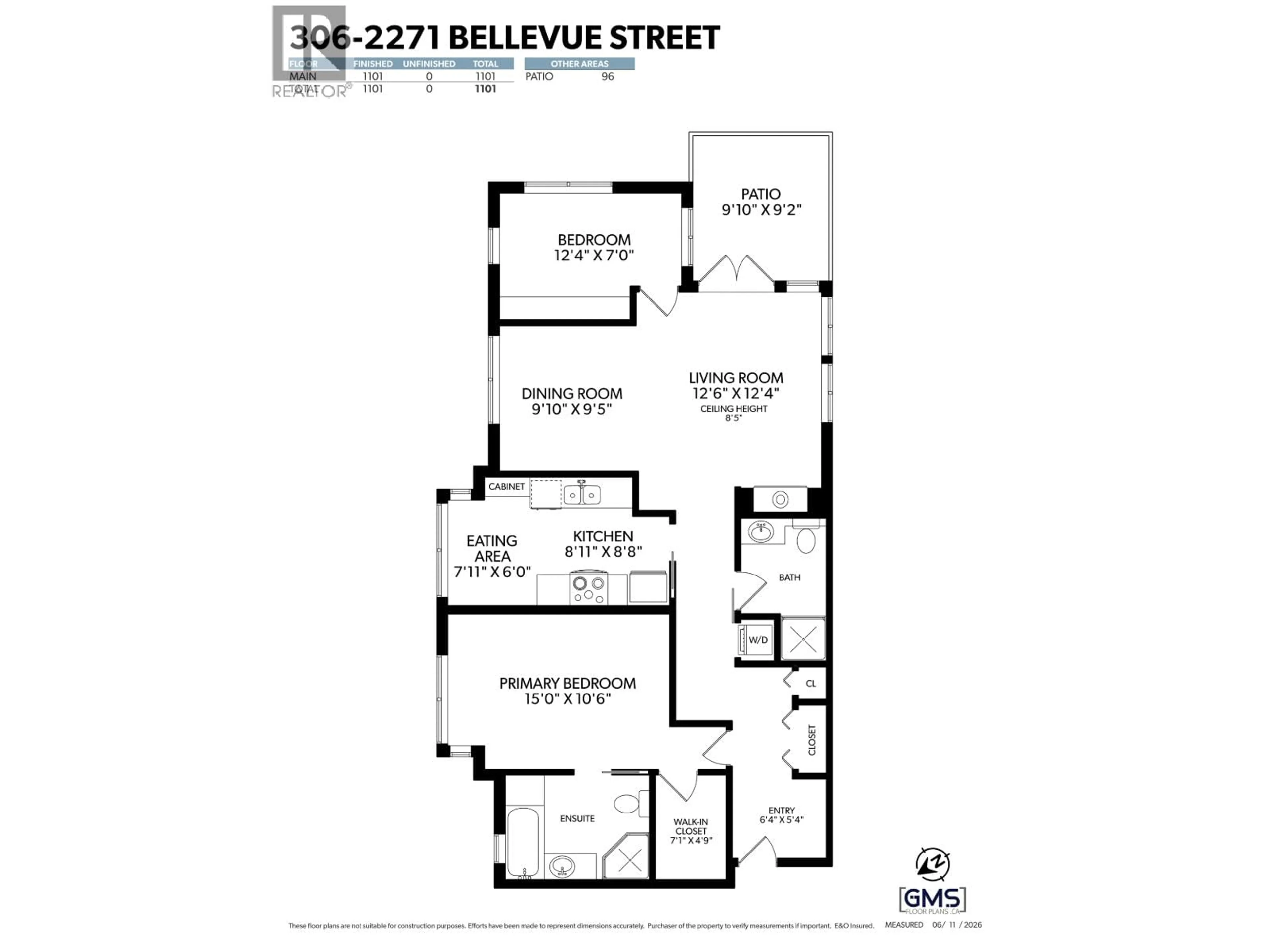 Floor plan for 306 - 2271 BELLEVUE AVENUE, West Vancouver British Columbia V7V4X1
