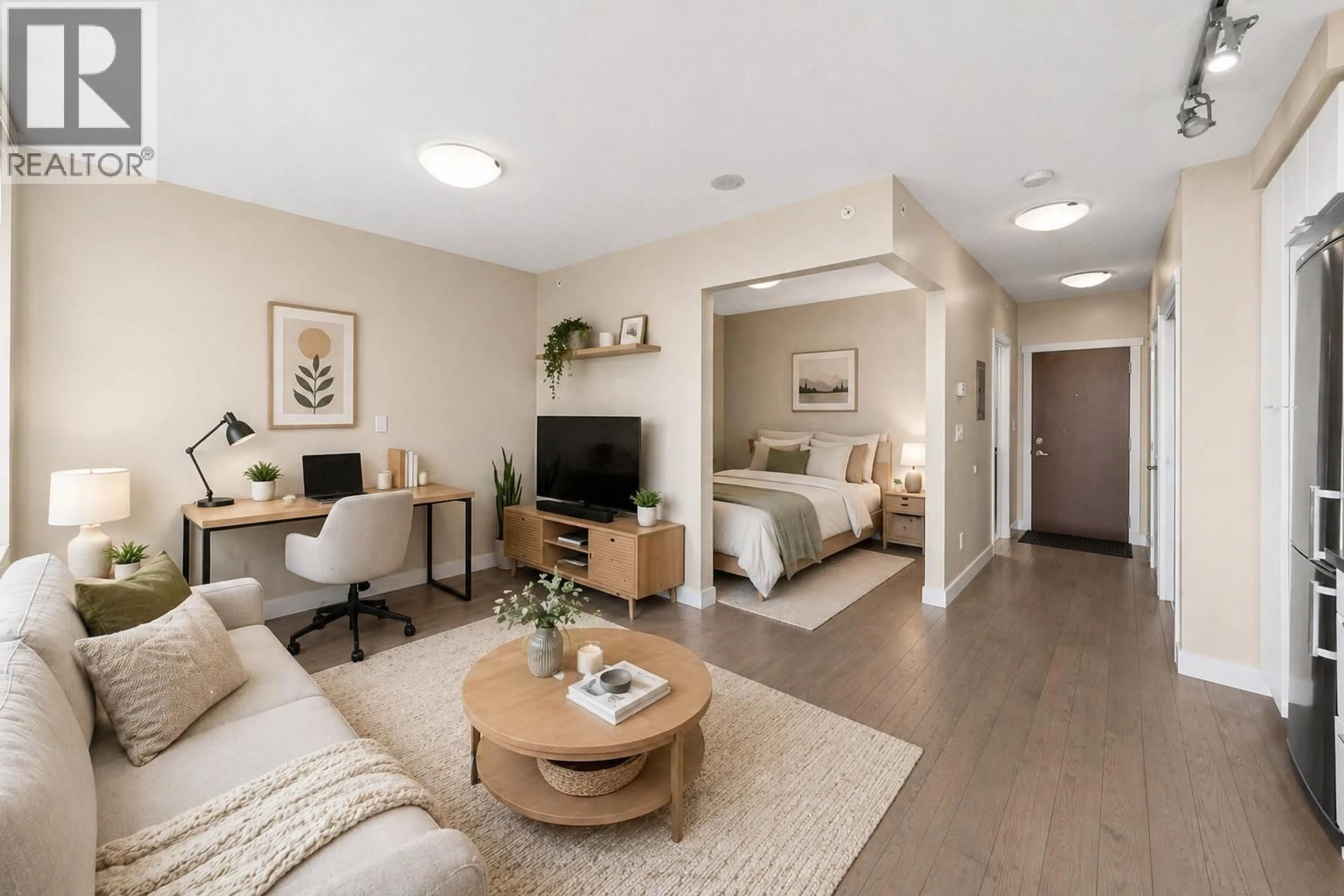 Living room with furniture, wood/laminate floor for 707 - 9025 HIGHLAND COURT, Burnaby British Columbia V5A0A8