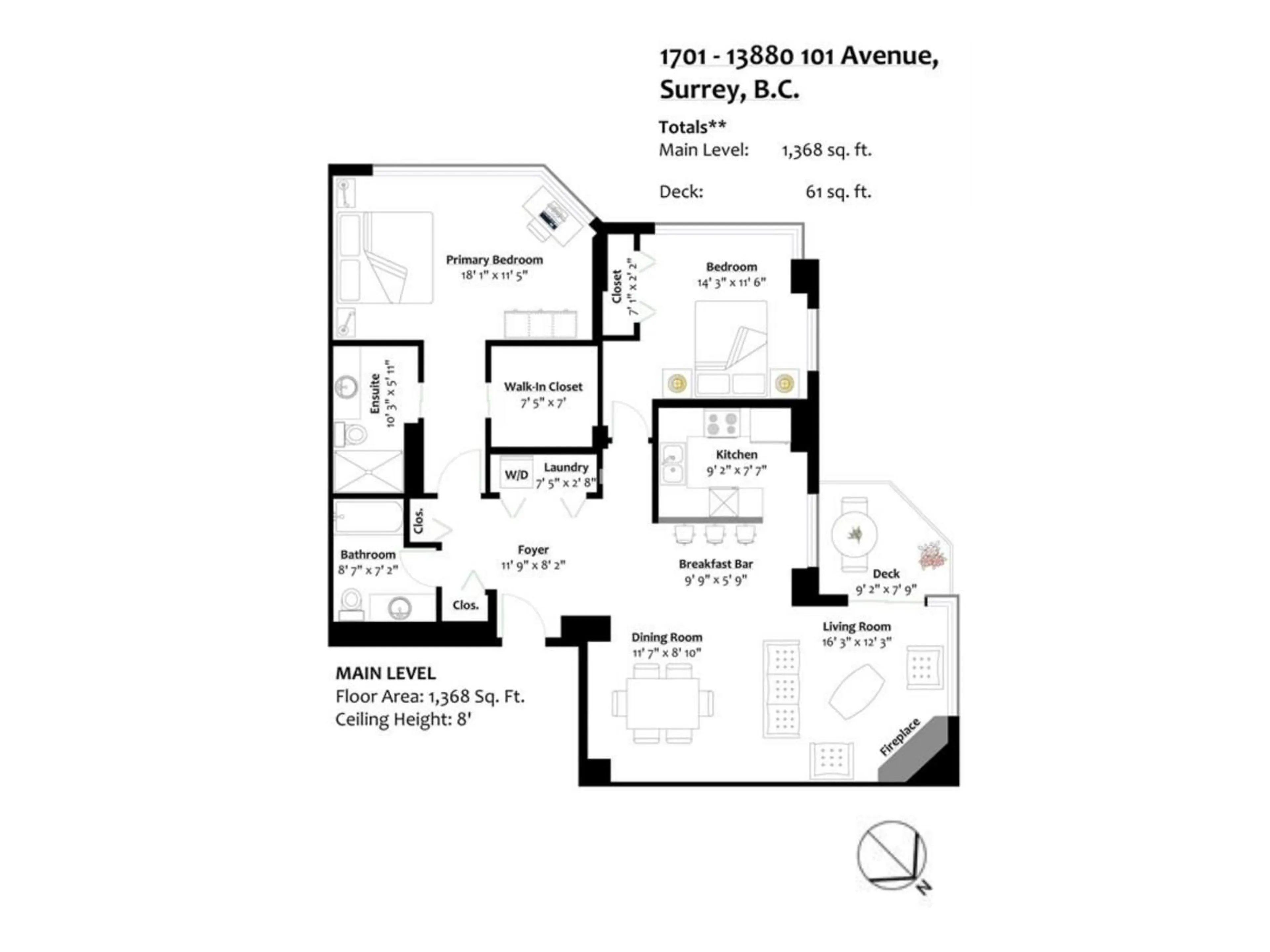 Floor plan for 1701 - 13880 101 AVENUE, Surrey British Columbia V3T5T1