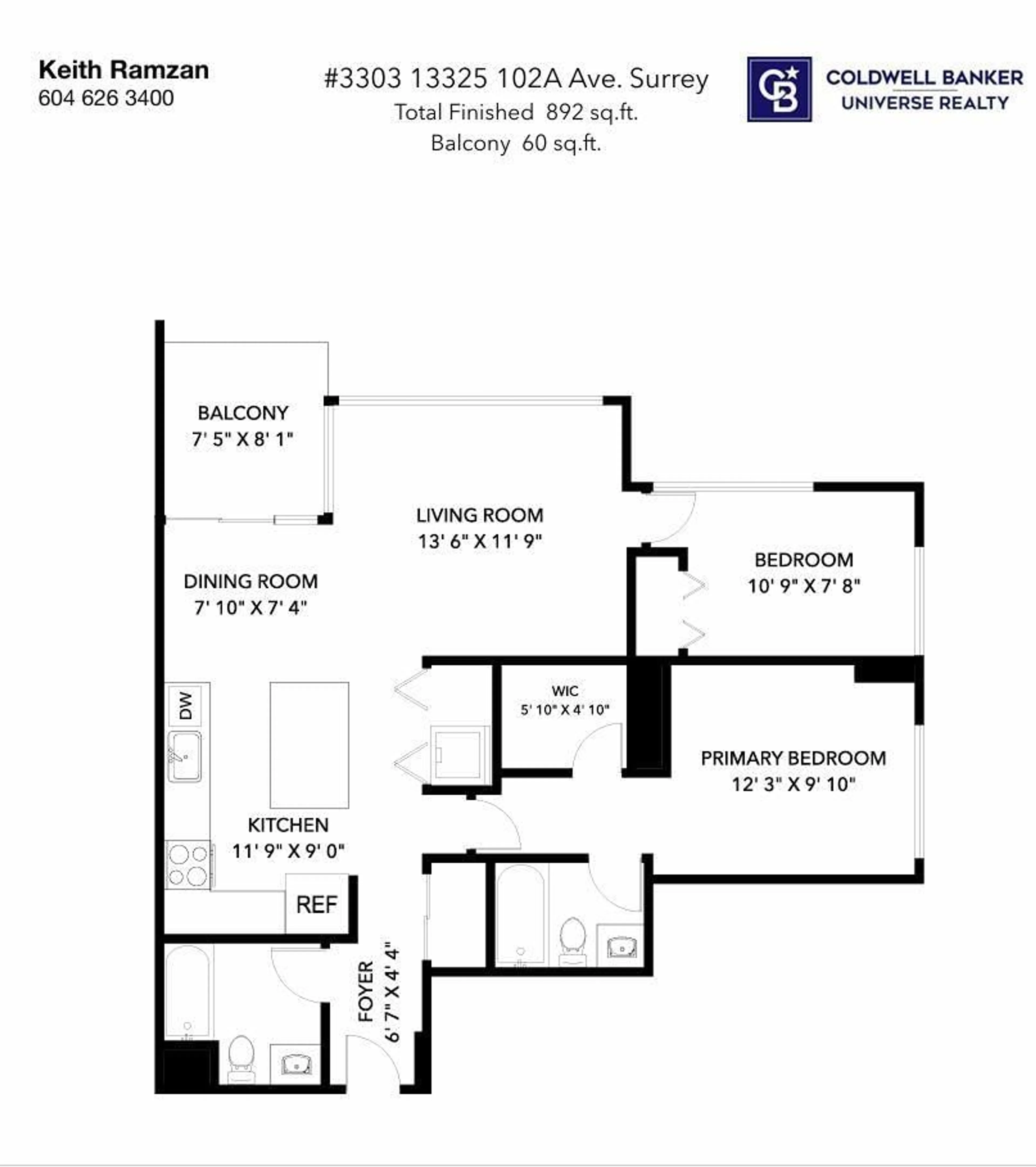 Floor plan for 3303 - 13325 102A AVENUE, Surrey British Columbia V3T5J7