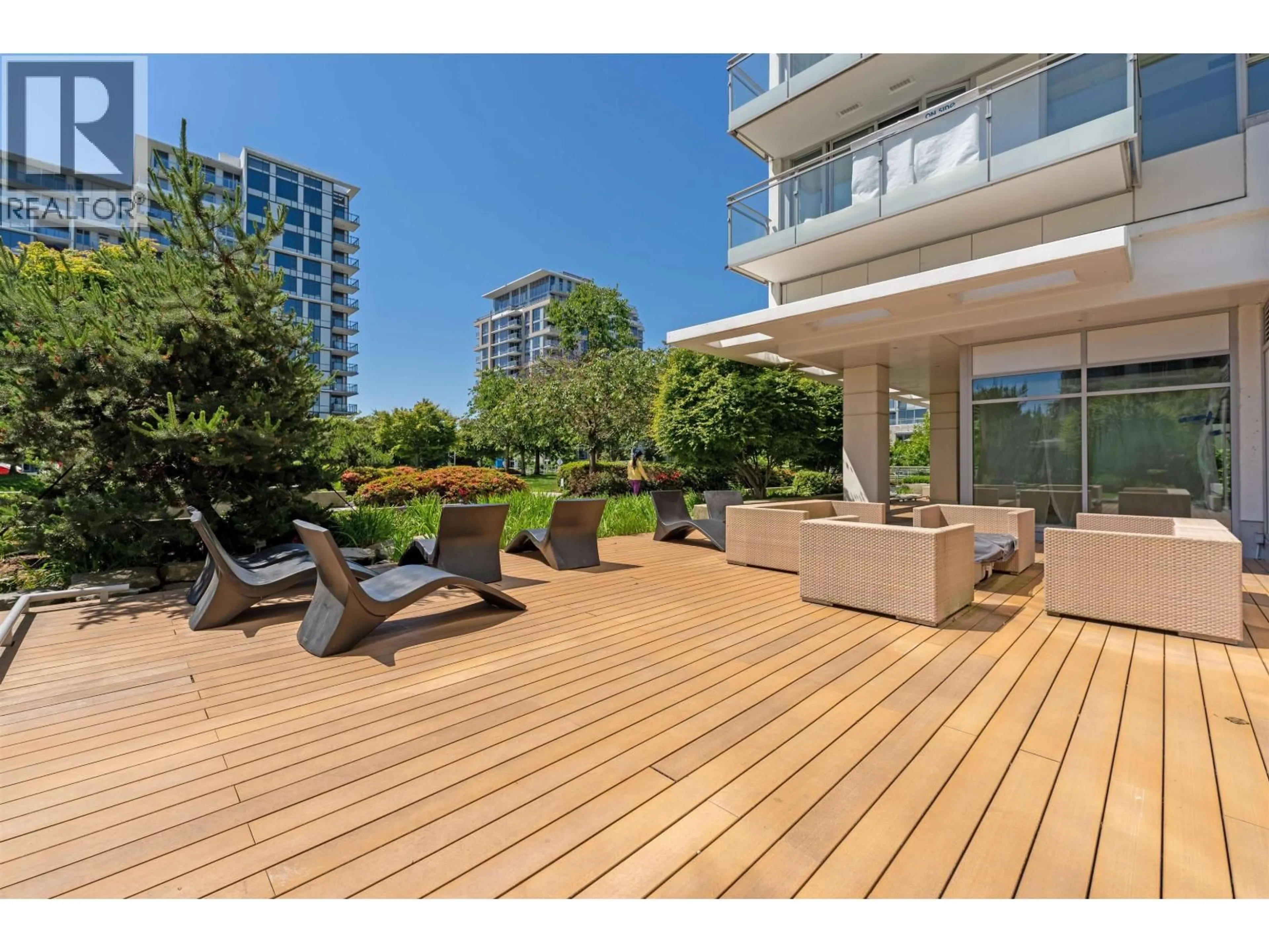 Patio, city buildings view from balcony for 618 - 8800 HAZELBRIDGE WAY, Richmond British Columbia V6X0S3