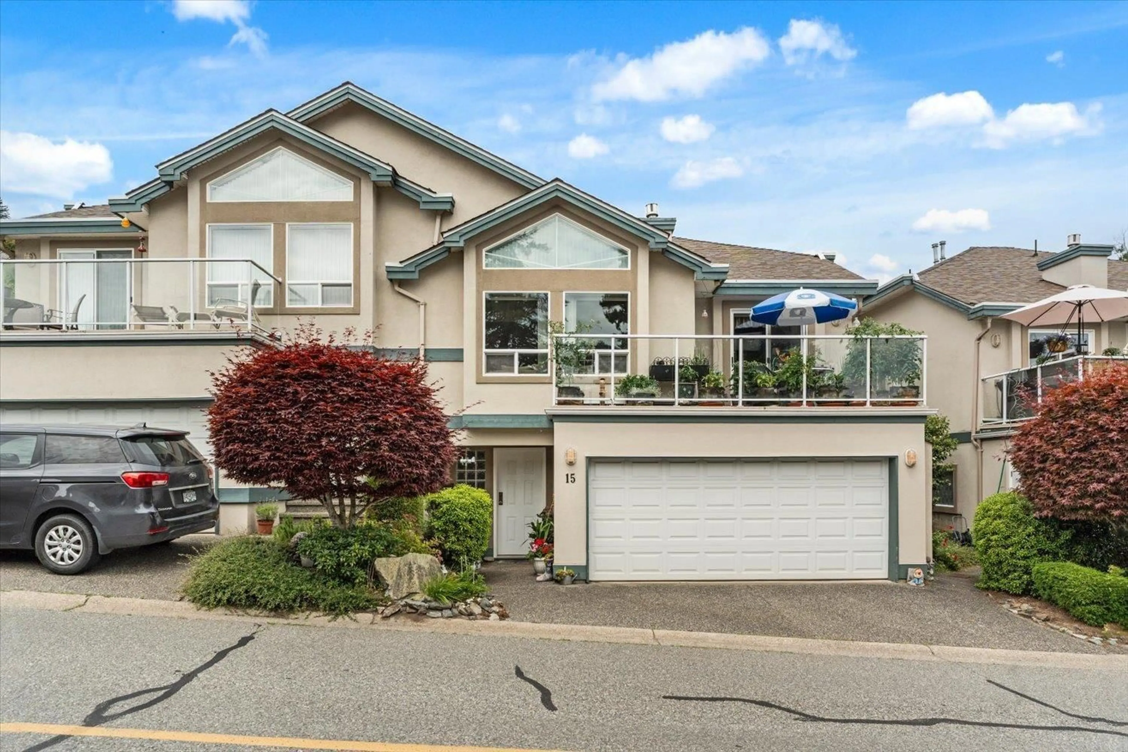 Home with vinyl exterior material, street for 15 - 8590 SUNRISE DRIVE, Chilliwack British Columbia V2R3Z4