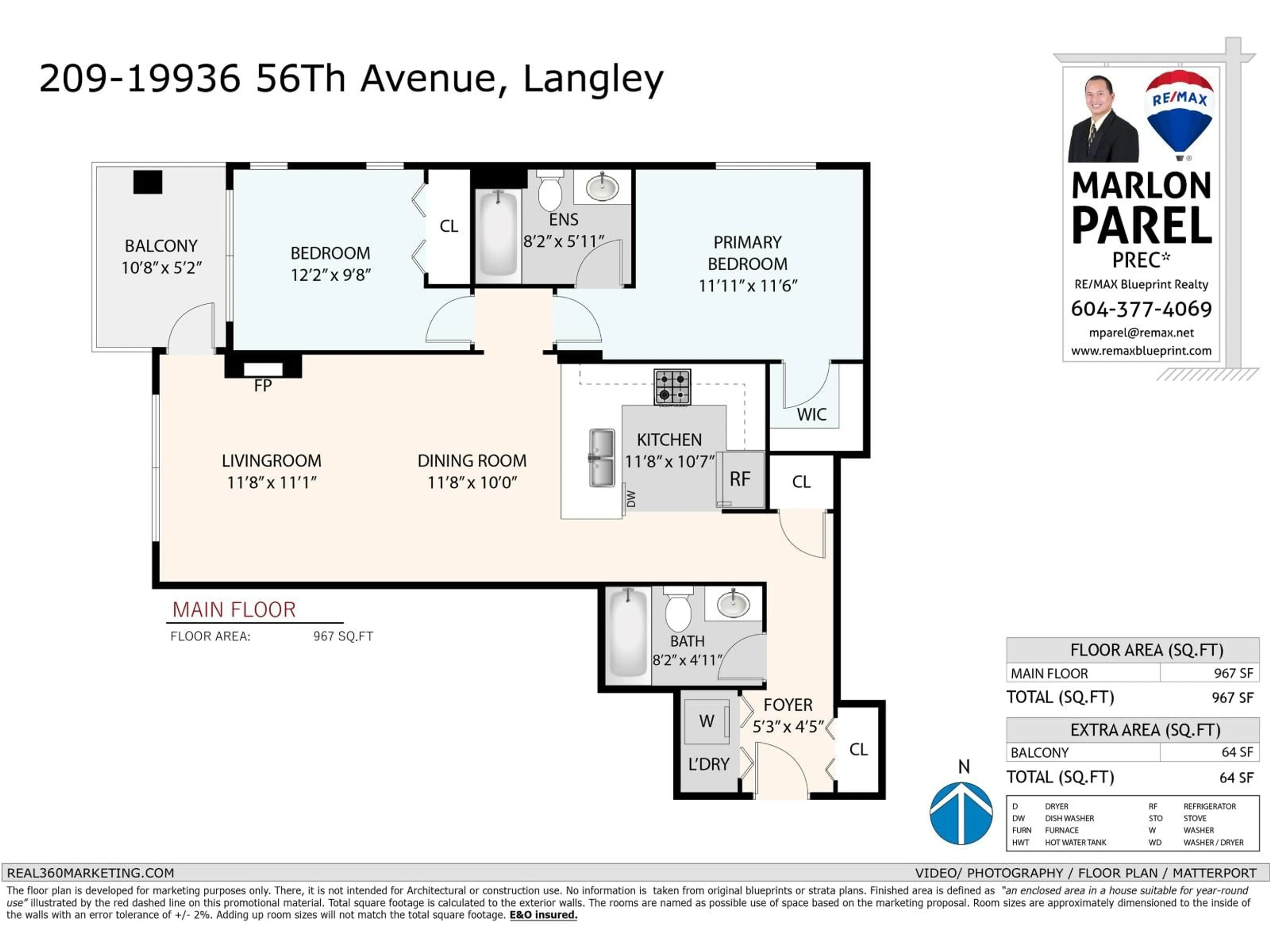 Floor plan for 209 - 19936 56 AVENUE, Langley British Columbia V3A3X9