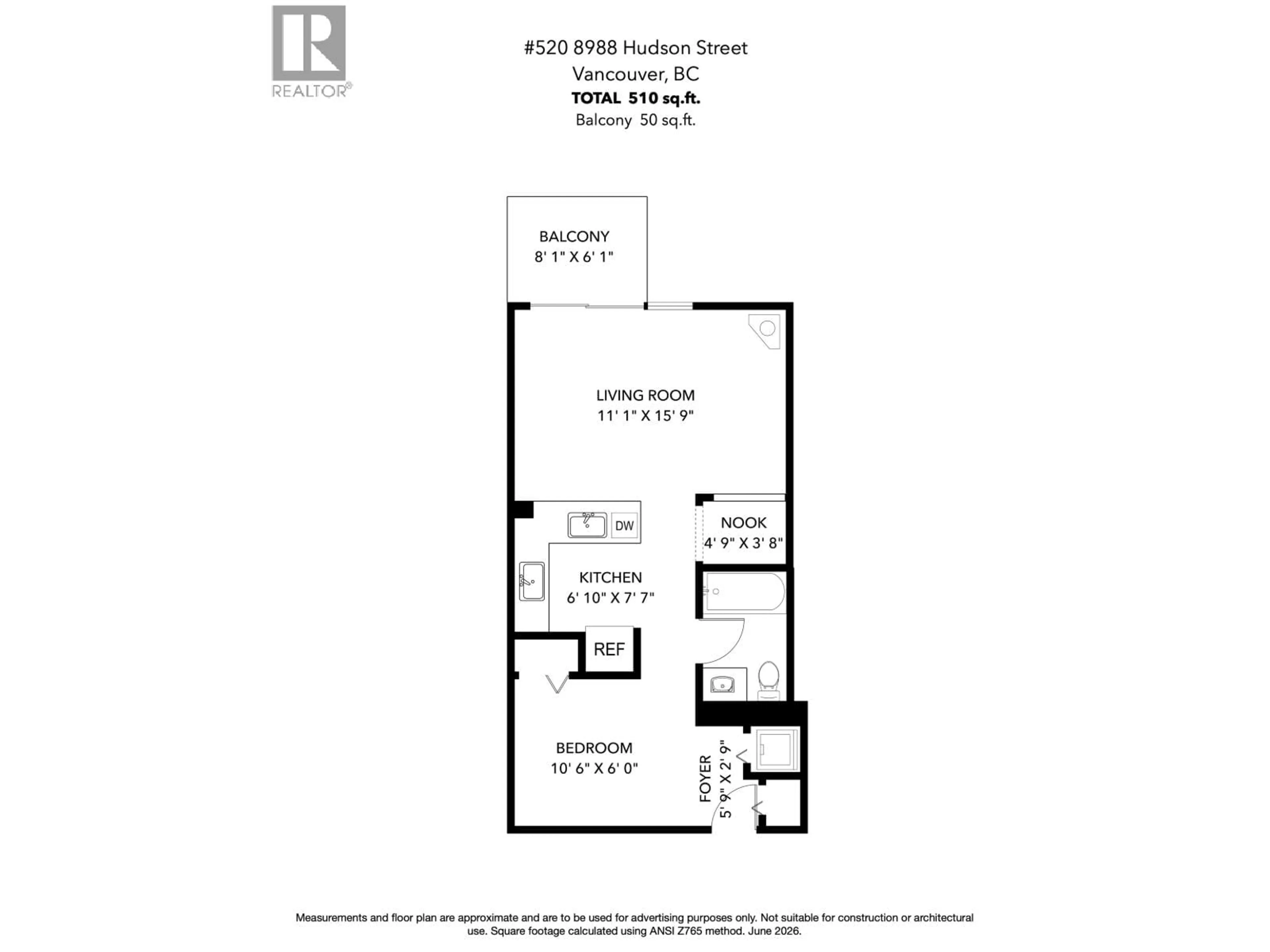 Floor plan for 520 - 8988 HUDSON STREET, Vancouver British Columbia V6P6Z1