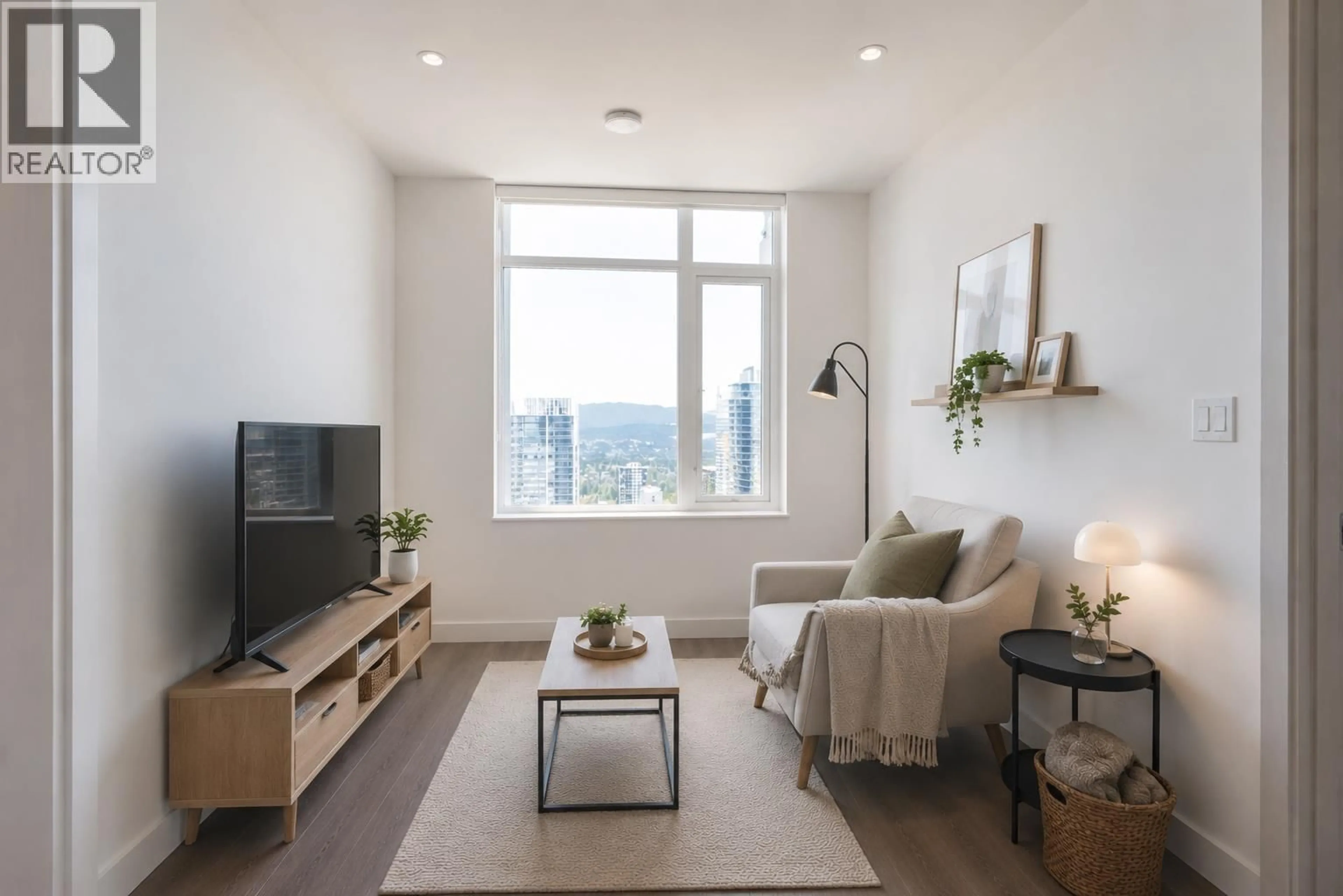 Living room with furniture, wood/laminate floor for 3807 - 6468 WILLINGDON AVENUE, Burnaby British Columbia V5H0L3