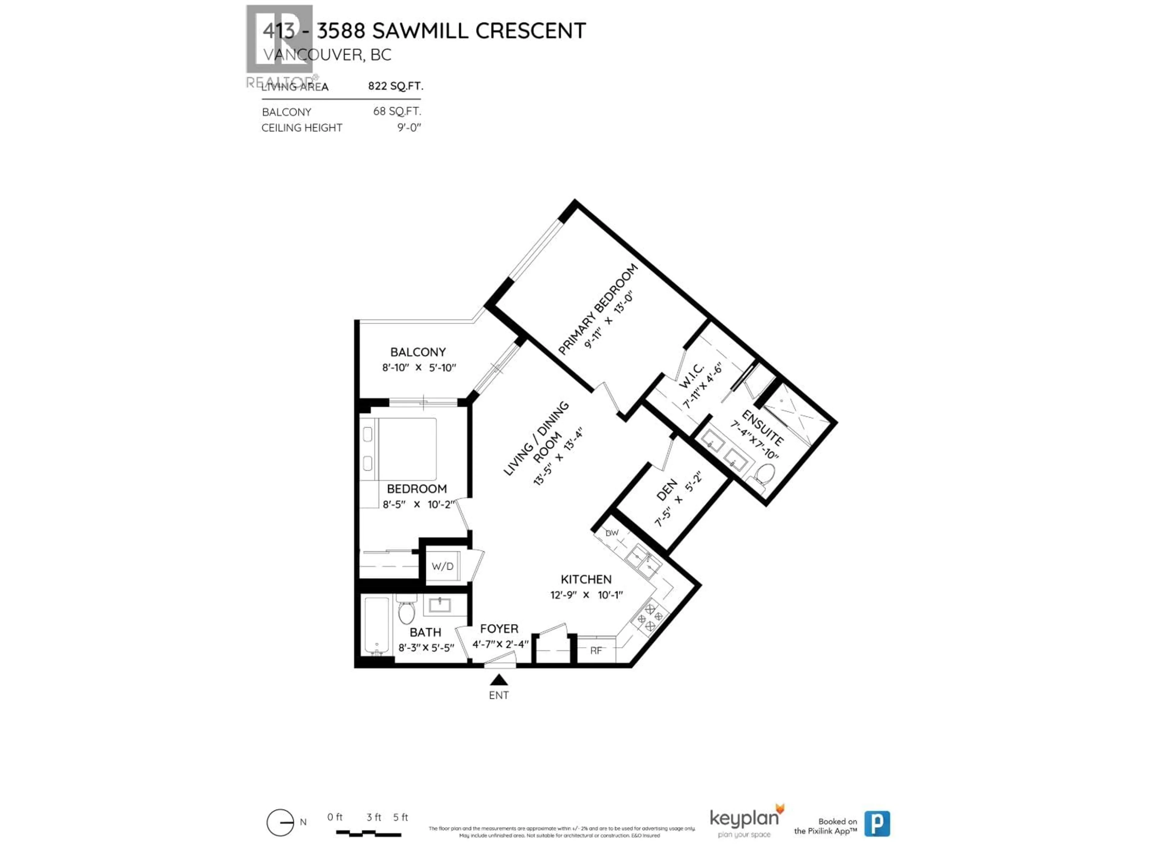 Floor plan for 413 - 3588 SAWMILL CRESCENT, Vancouver British Columbia V5S0H5