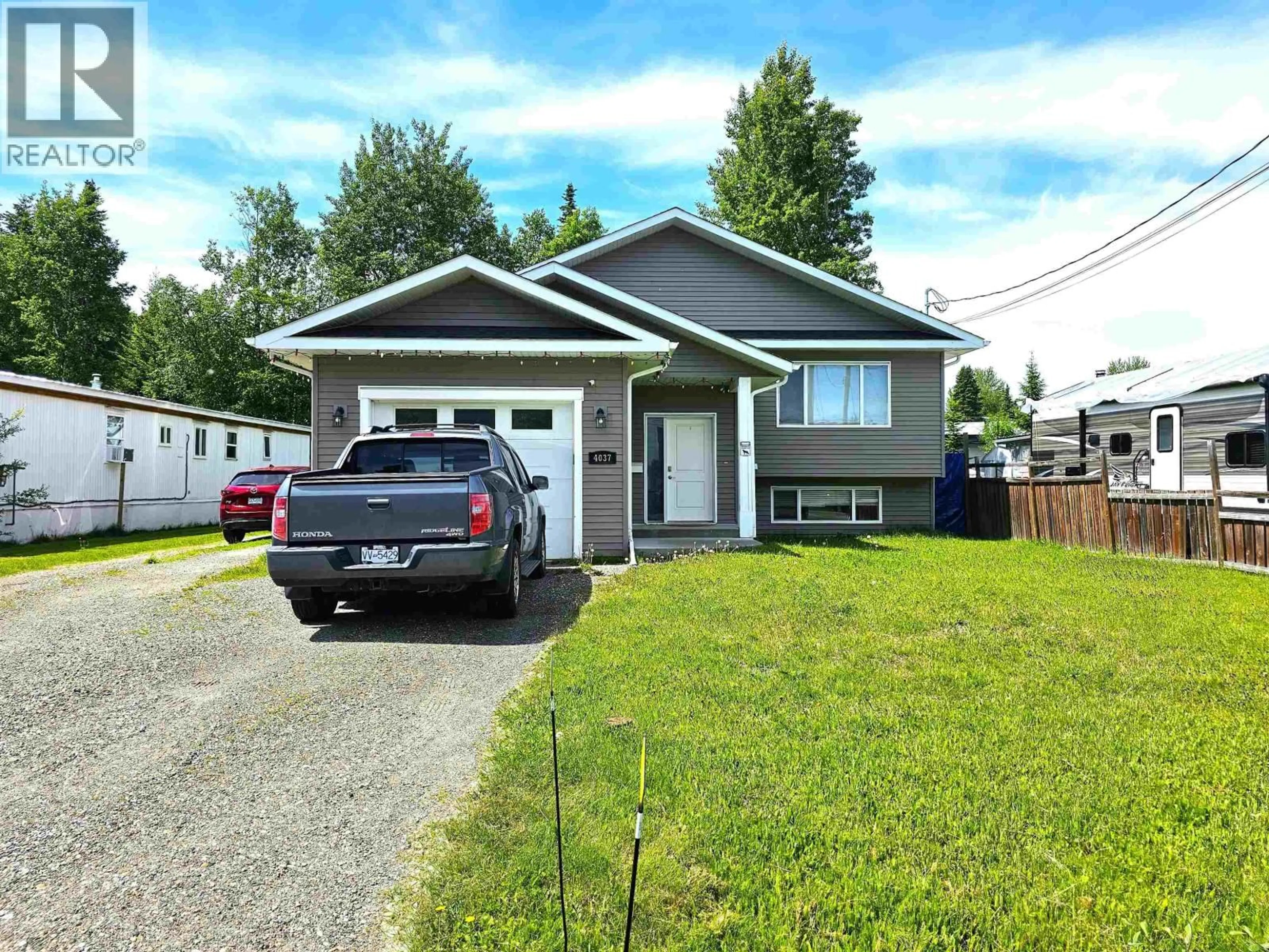 Home with vinyl exterior material, street for 4037 ESTAVILLA DRIVE, Prince George British Columbia V2K2T8