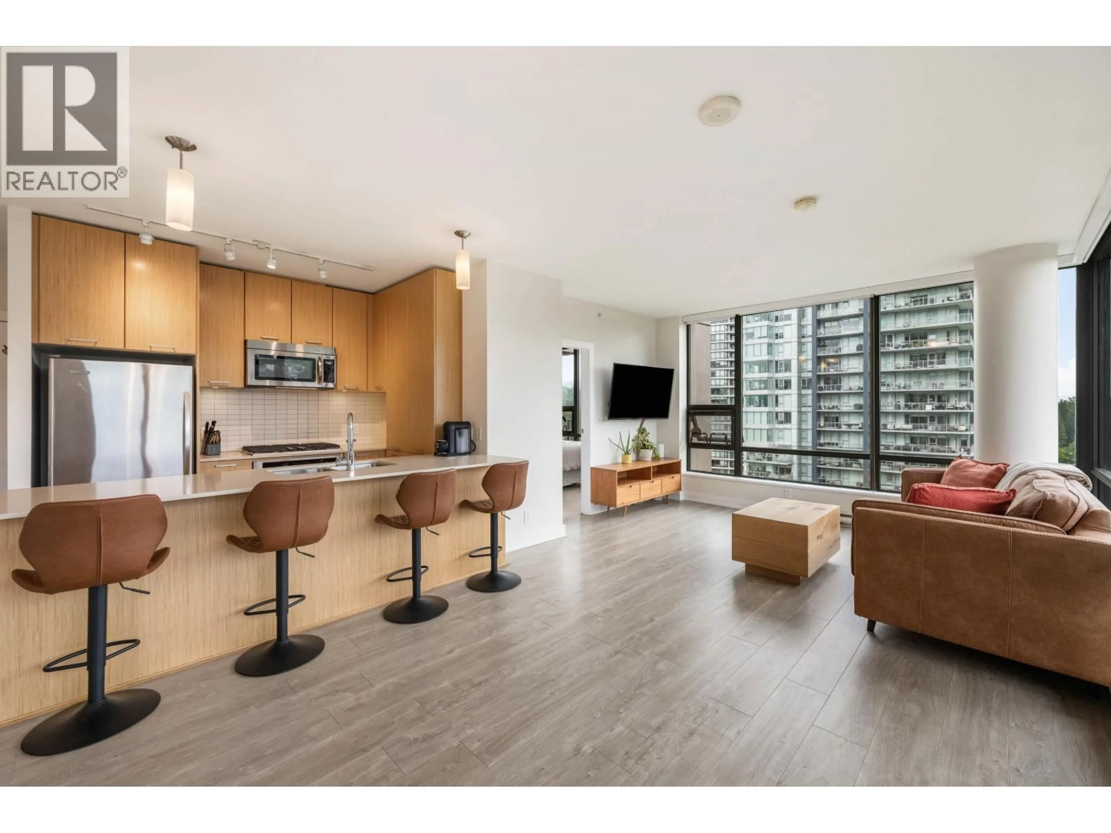 Open concept kitchen, wood/laminate floor for 1707 - 301 CAPILANO ROAD, Port Moody British Columbia V3H0G6