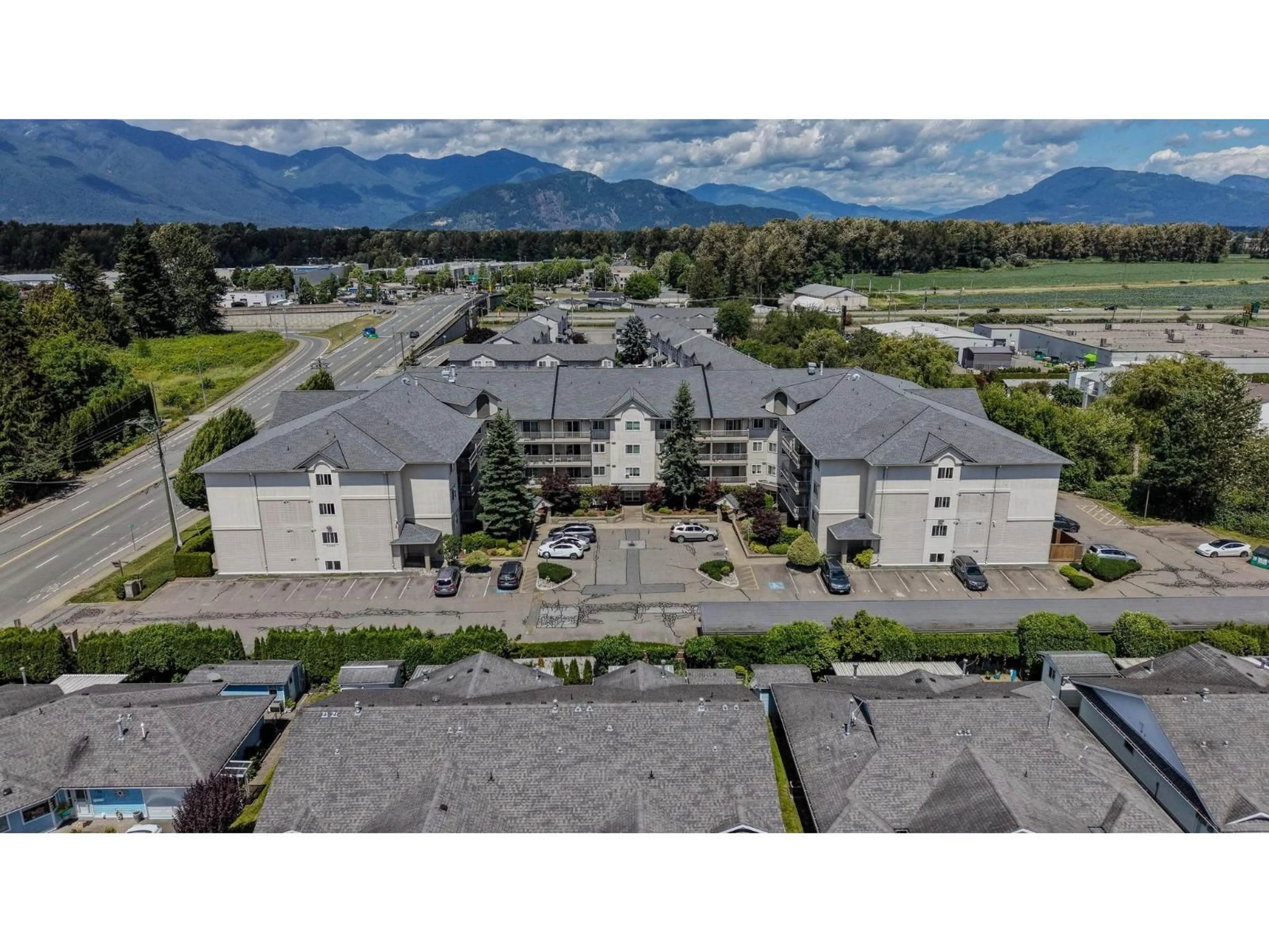 A pic from outside/outdoor area/front of a property/back of a property/a pic from drone, mountain view for 106 - 7694 EVANS ROAD, Chilliwack British Columbia V2R3W3