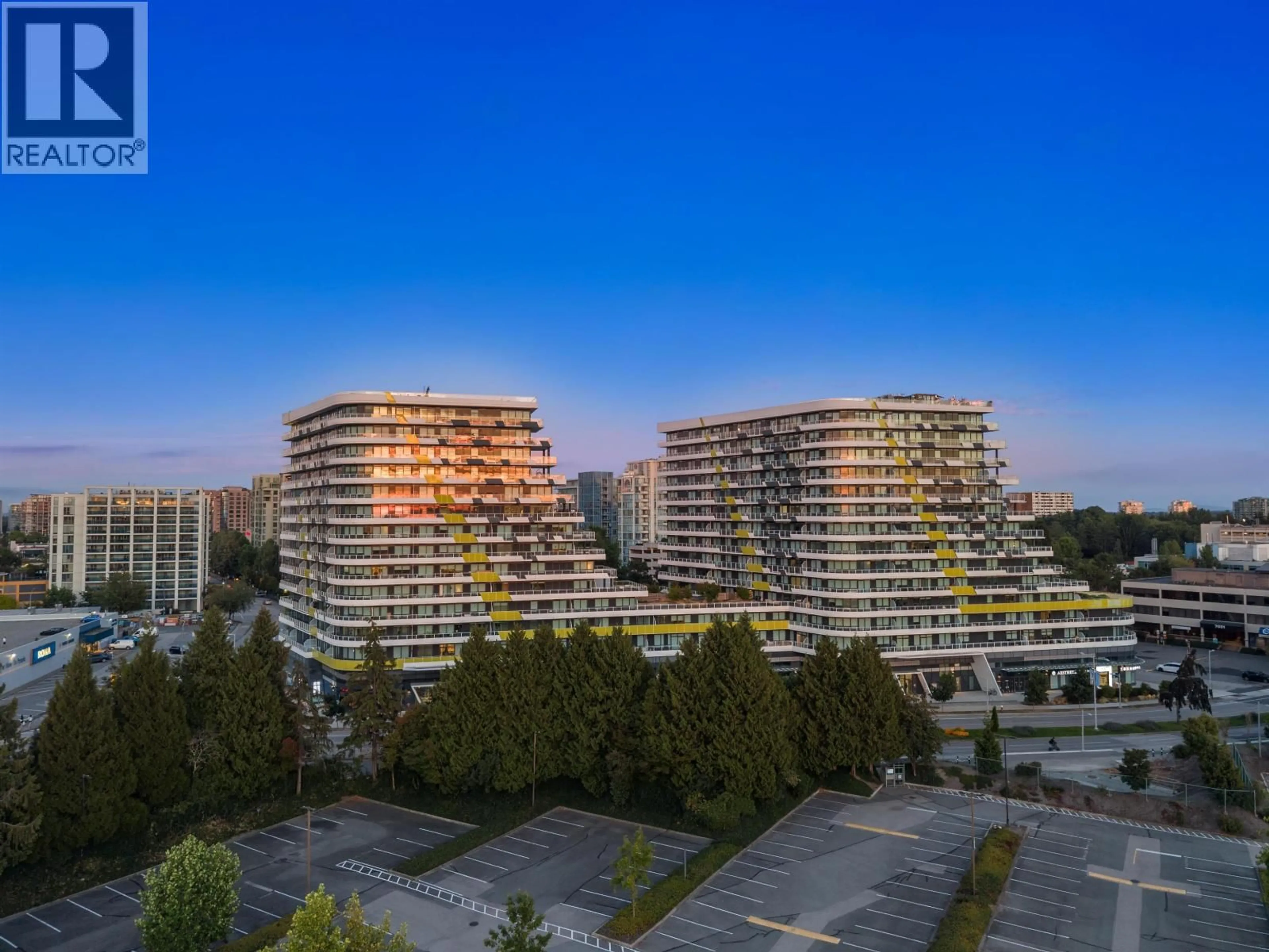 A pic from outside/outdoor area/front of a property/back of a property/a pic from drone, city buildings view from balcony for 1102 - 5766 GILBERT ROAD, Richmond British Columbia V6X1B7