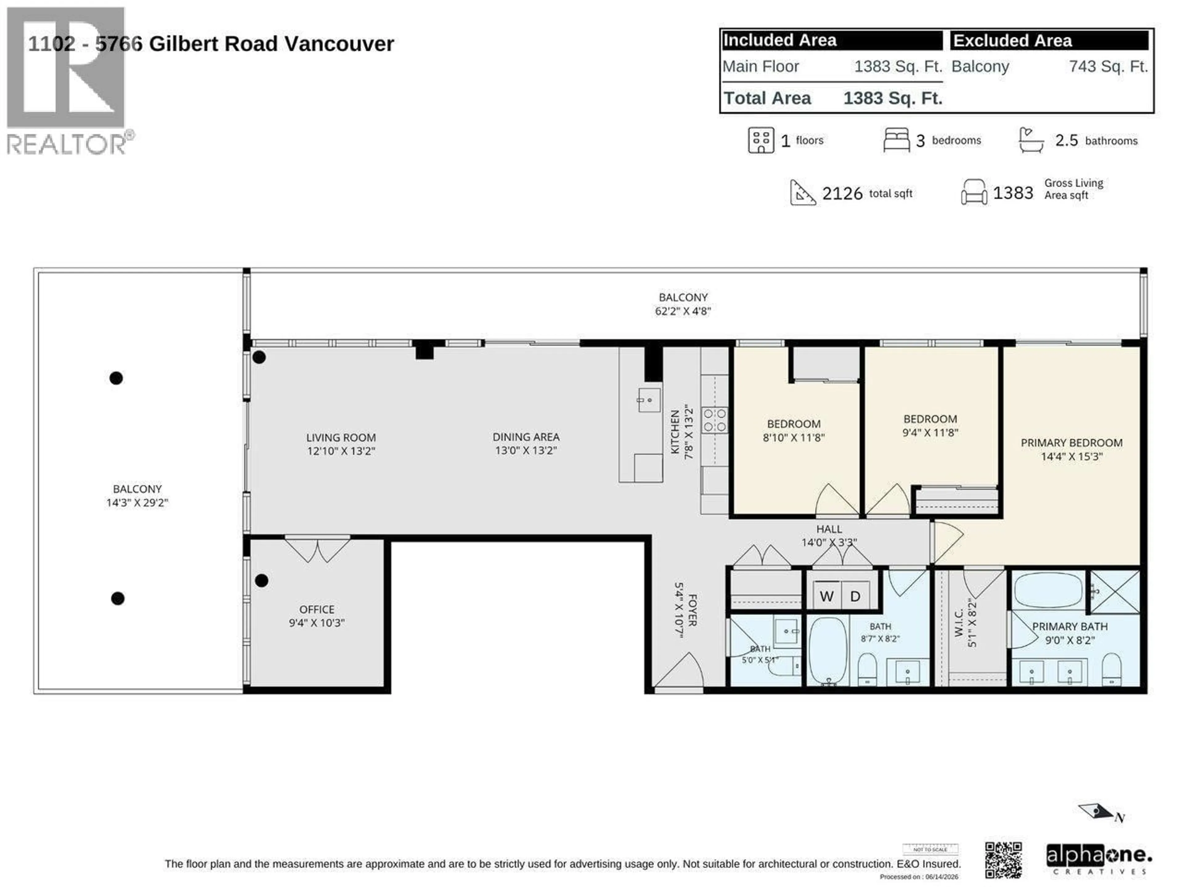Floor plan for 1102 - 5766 GILBERT ROAD, Richmond British Columbia V6X1B7