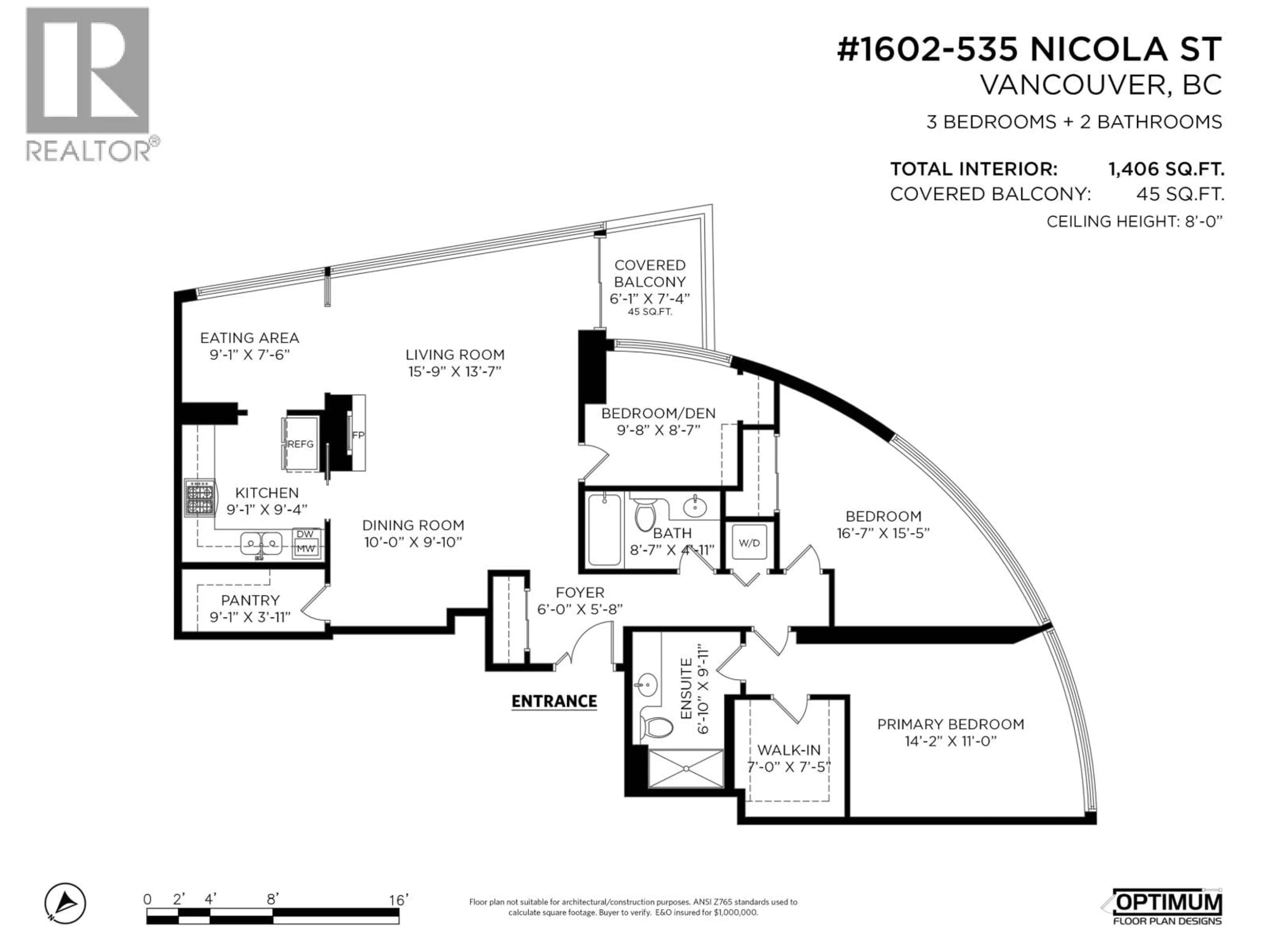 Floor plan for 1602 - 535 NICOLA STREET, Vancouver British Columbia V6G3G3