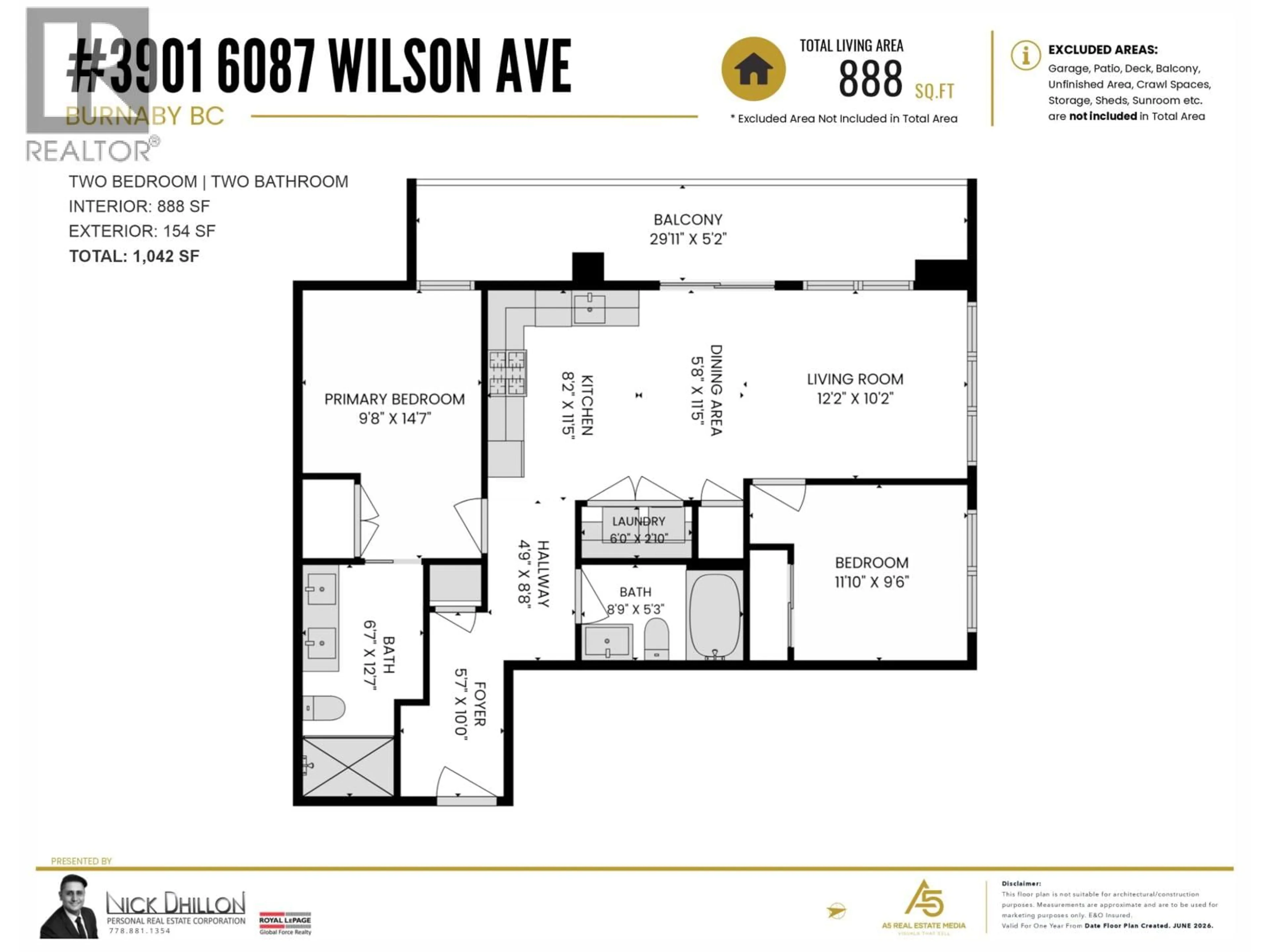 Floor plan for 3901 - 6087 WILSON AVENUE, Burnaby British Columbia V5H0M1