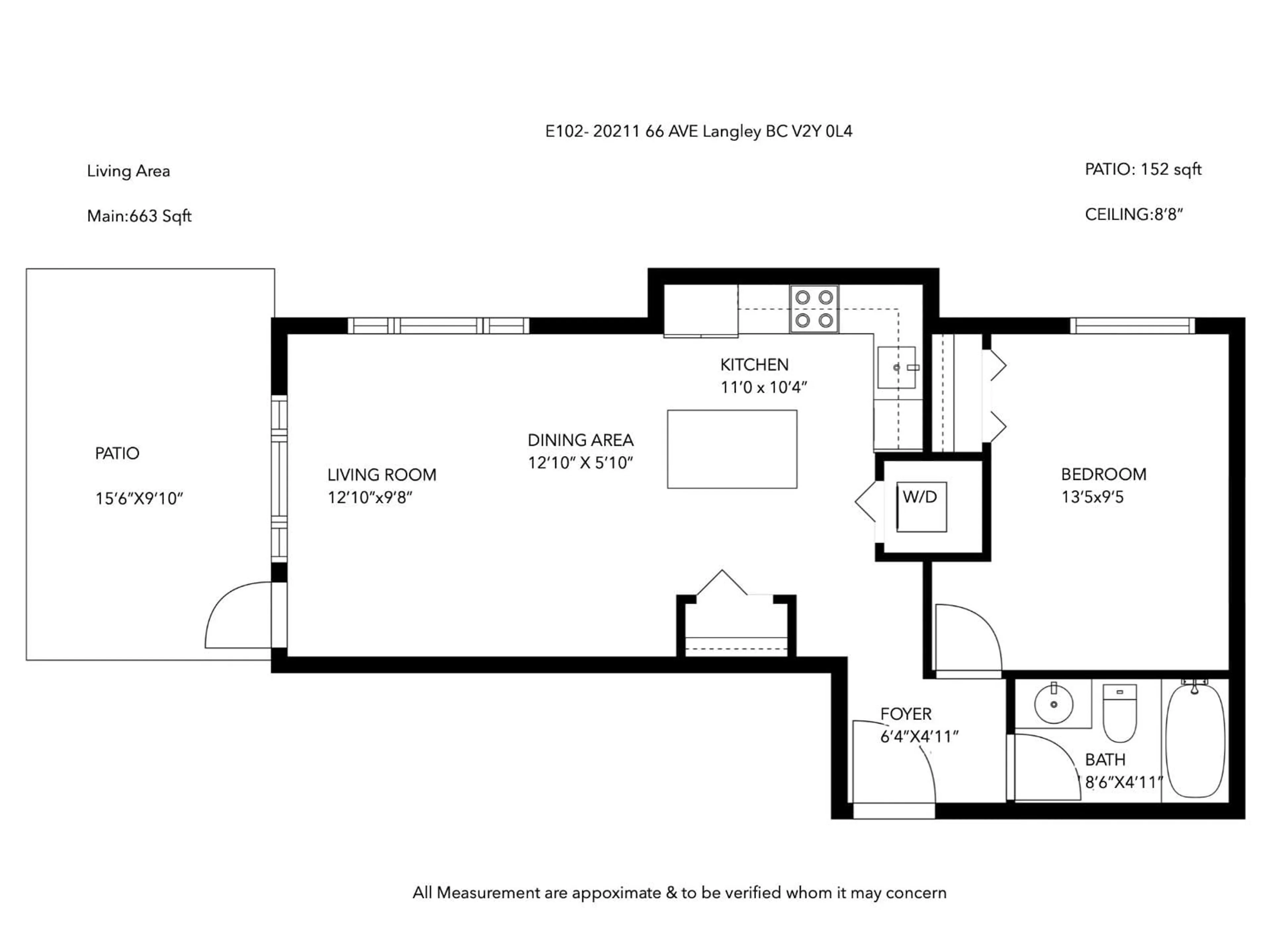 Floor plan for E102 - 20211 66 AVENUE, Langley British Columbia V2Y0L4