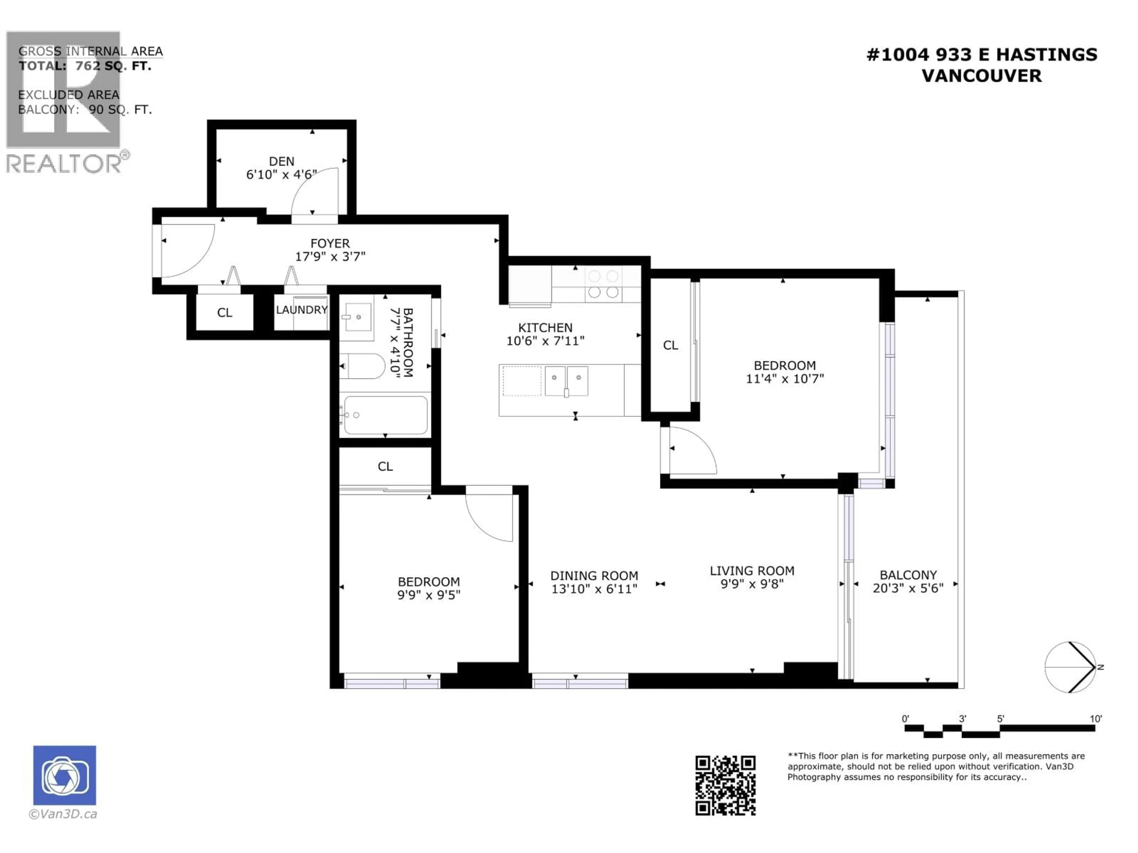 Floor plan for 1004 - 933 HASTINGS STREET, Vancouver British Columbia V6A0G6