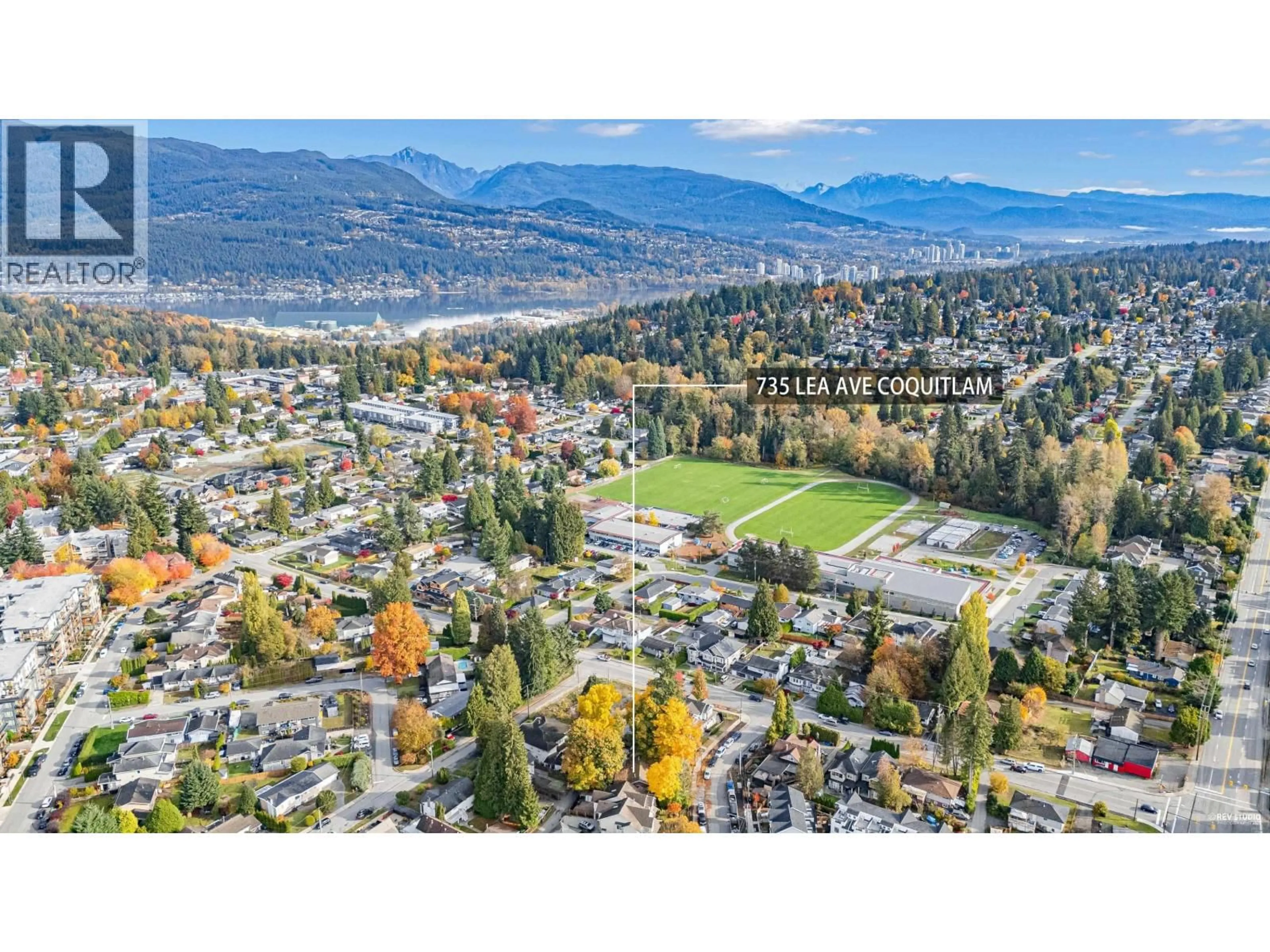 A pic from outside/outdoor area/front of a property/back of a property/a pic from drone, mountain view for 735 LEA AVENUE, Coquitlam British Columbia V3J4H4
