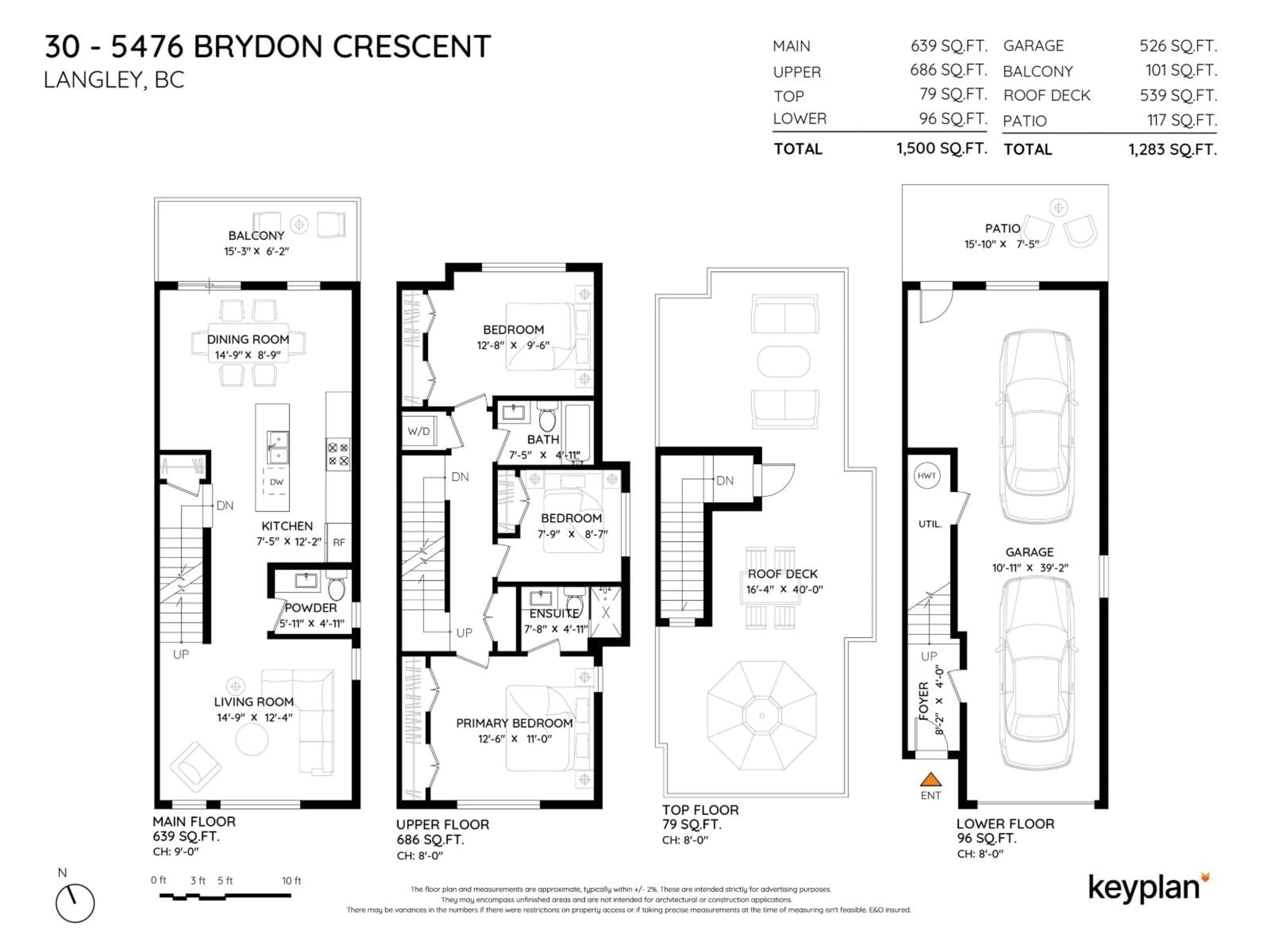 Floor plan for 30 - 5476 BRYDON CRESCENT, Langley British Columbia V3A0N7