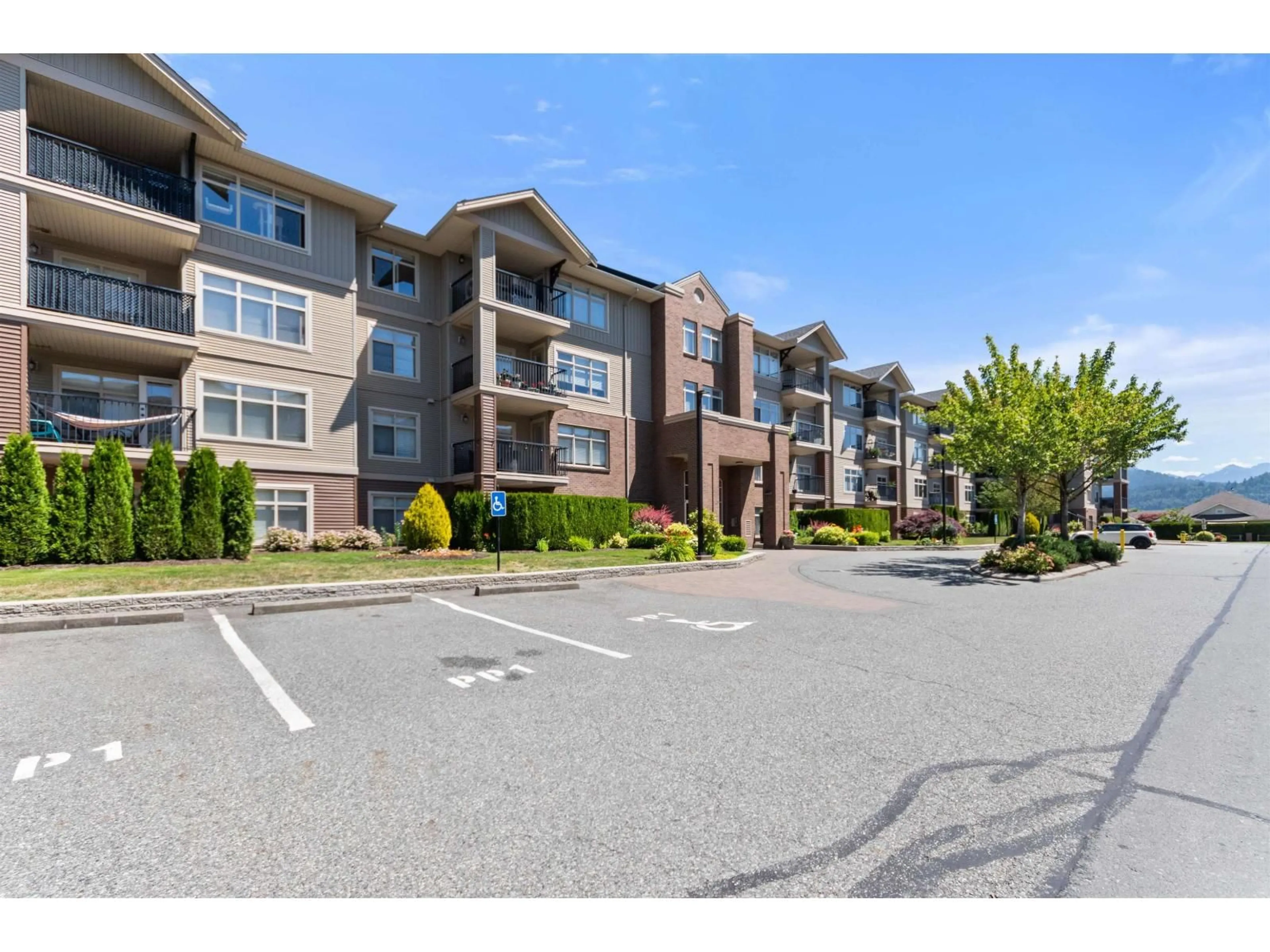 A pic from outside/outdoor area/front of a property/back of a property/a pic from drone, mountain view for 308 - 45769 STEVENSON ROAD, Chilliwack British Columbia V2R5Z2