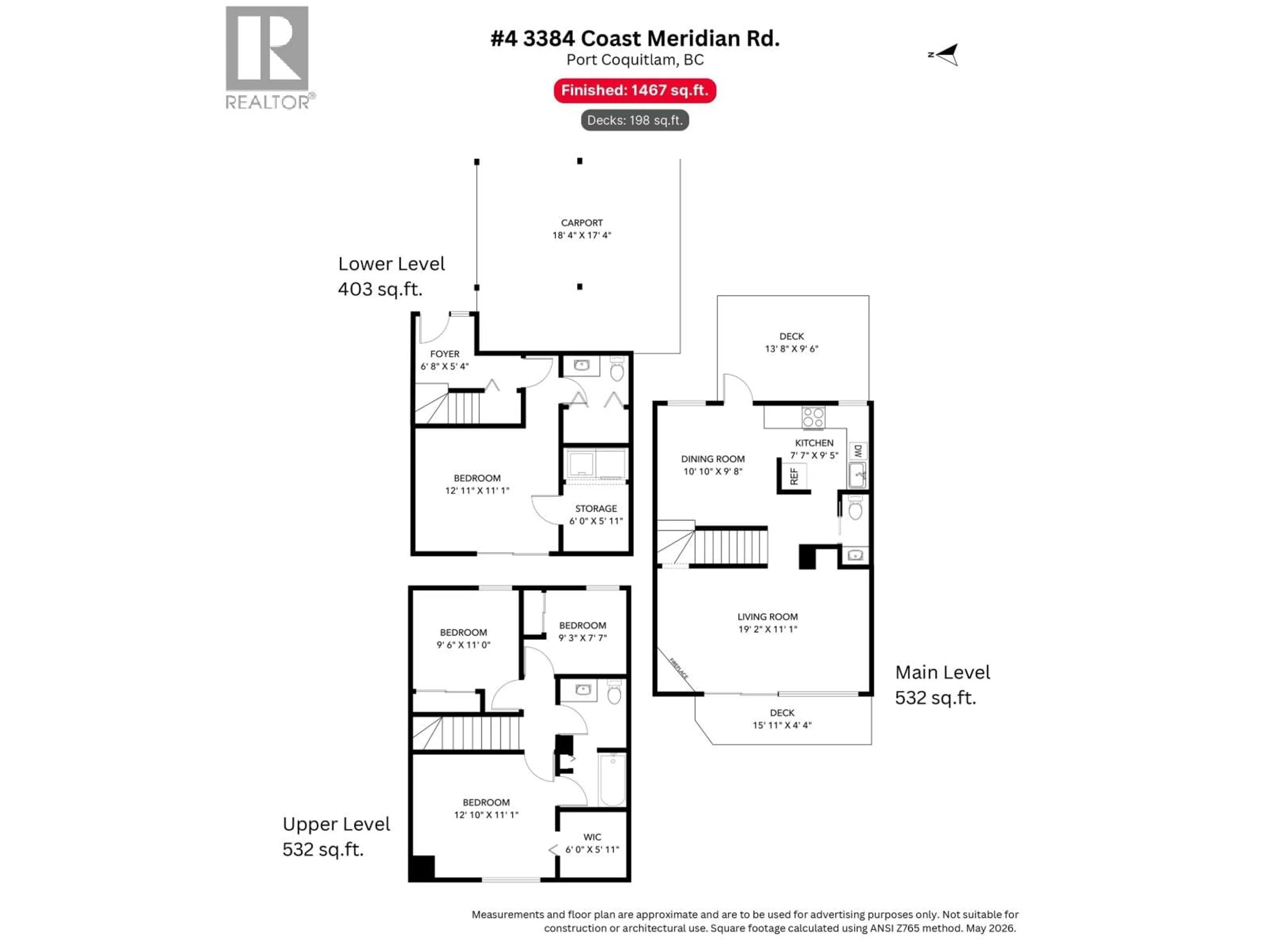 Floor plan for 4 - 3384 COAST MERIDIAN ROAD, Port Coquitlam British Columbia V3B3N5
