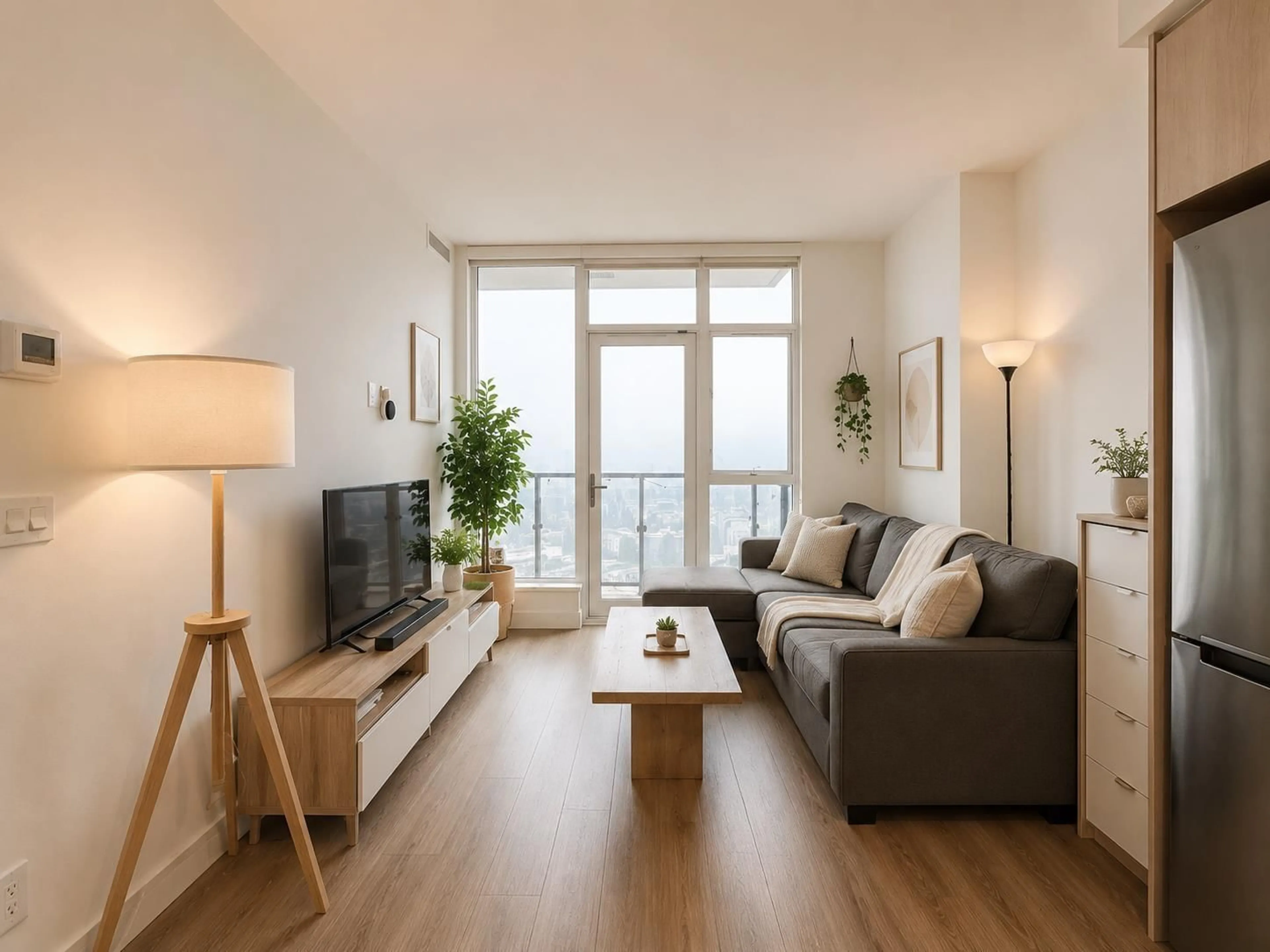 Living room with furniture, wood/laminate floor for 2301 - 10750 135A STREET, Surrey British Columbia V3T0V4