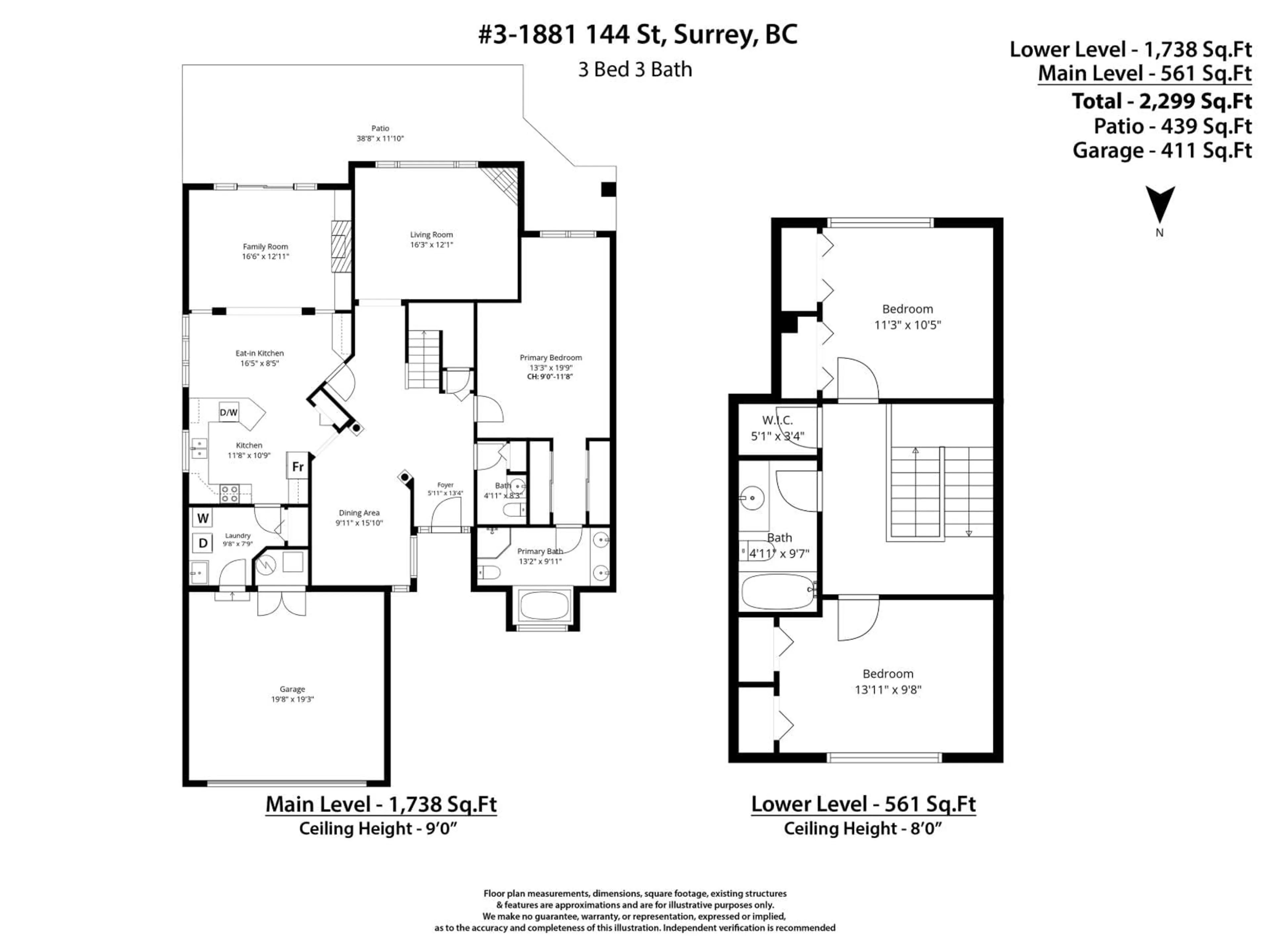 Floor plan for 3 - 1881 144 STREET, Surrey British Columbia V4A7E8