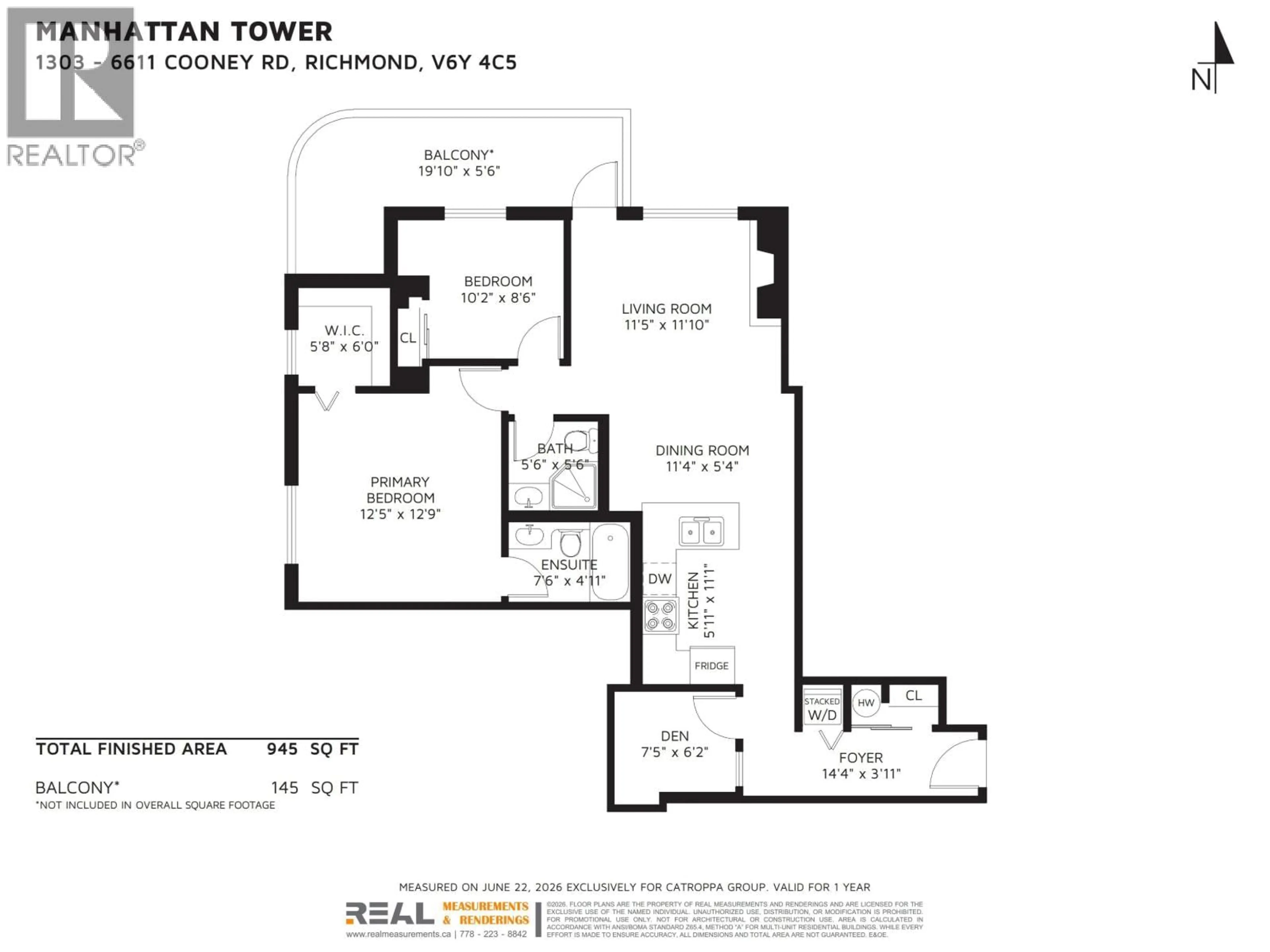 Floor plan for 1303 - 6611 COONEY ROAD, Richmond British Columbia V6Y4C5