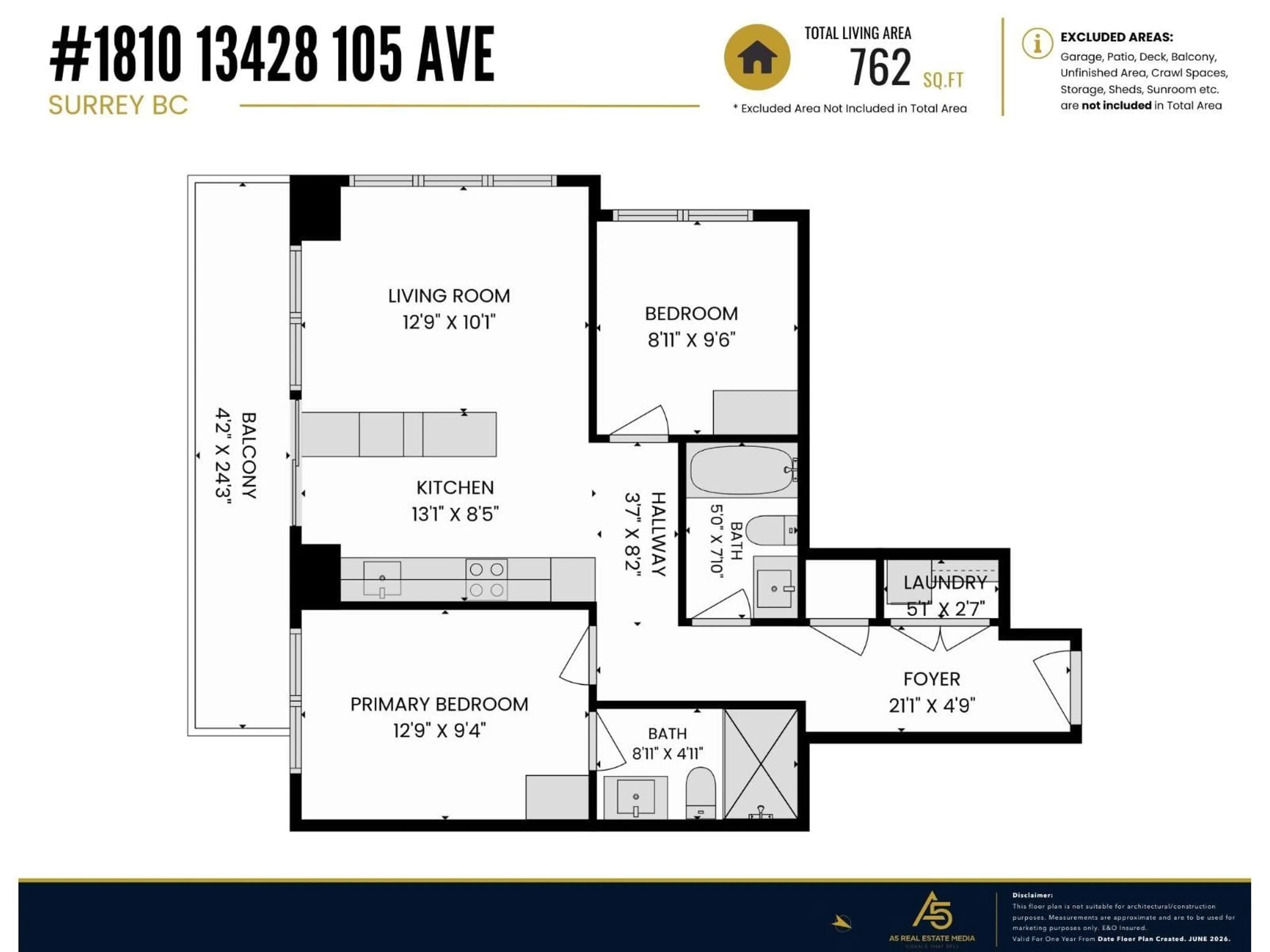 Floor plan for 1810 - 13428 105 AVENUE, Surrey British Columbia V3T0S6