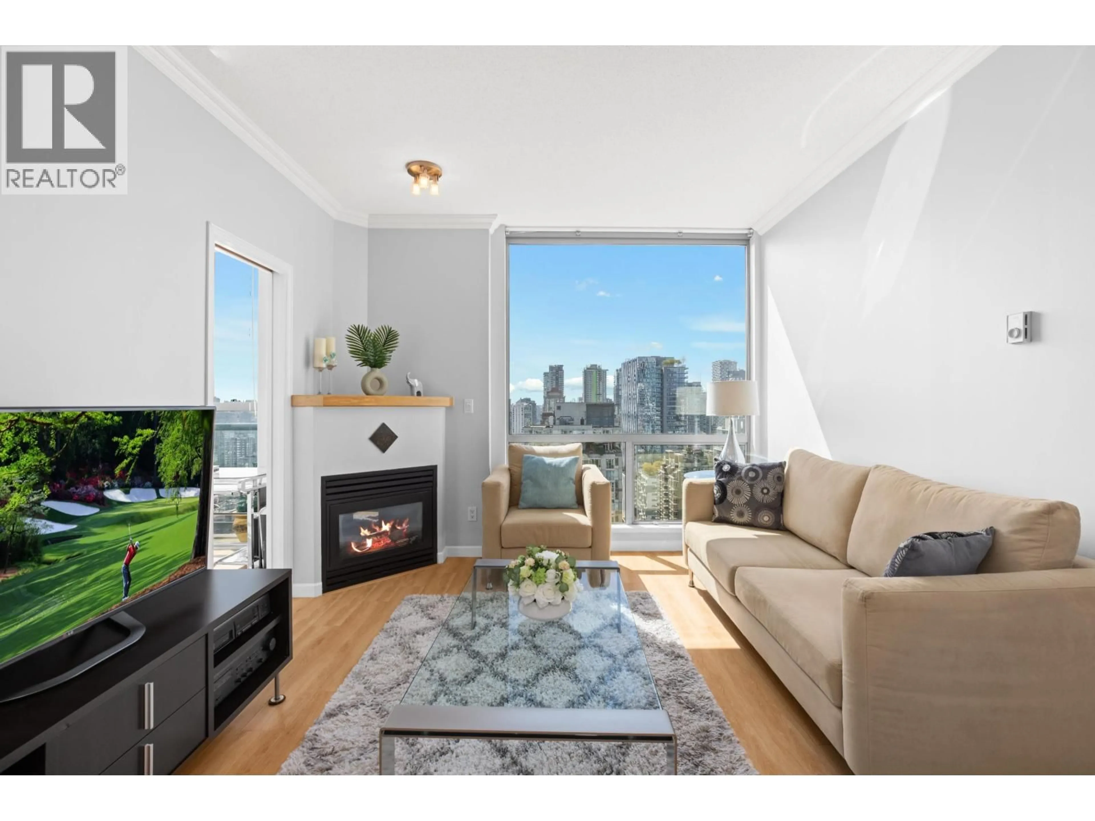 Living room with furniture, wood/laminate floor for 2505 - 928 RICHARDS STREET, Vancouver British Columbia V6B6P6