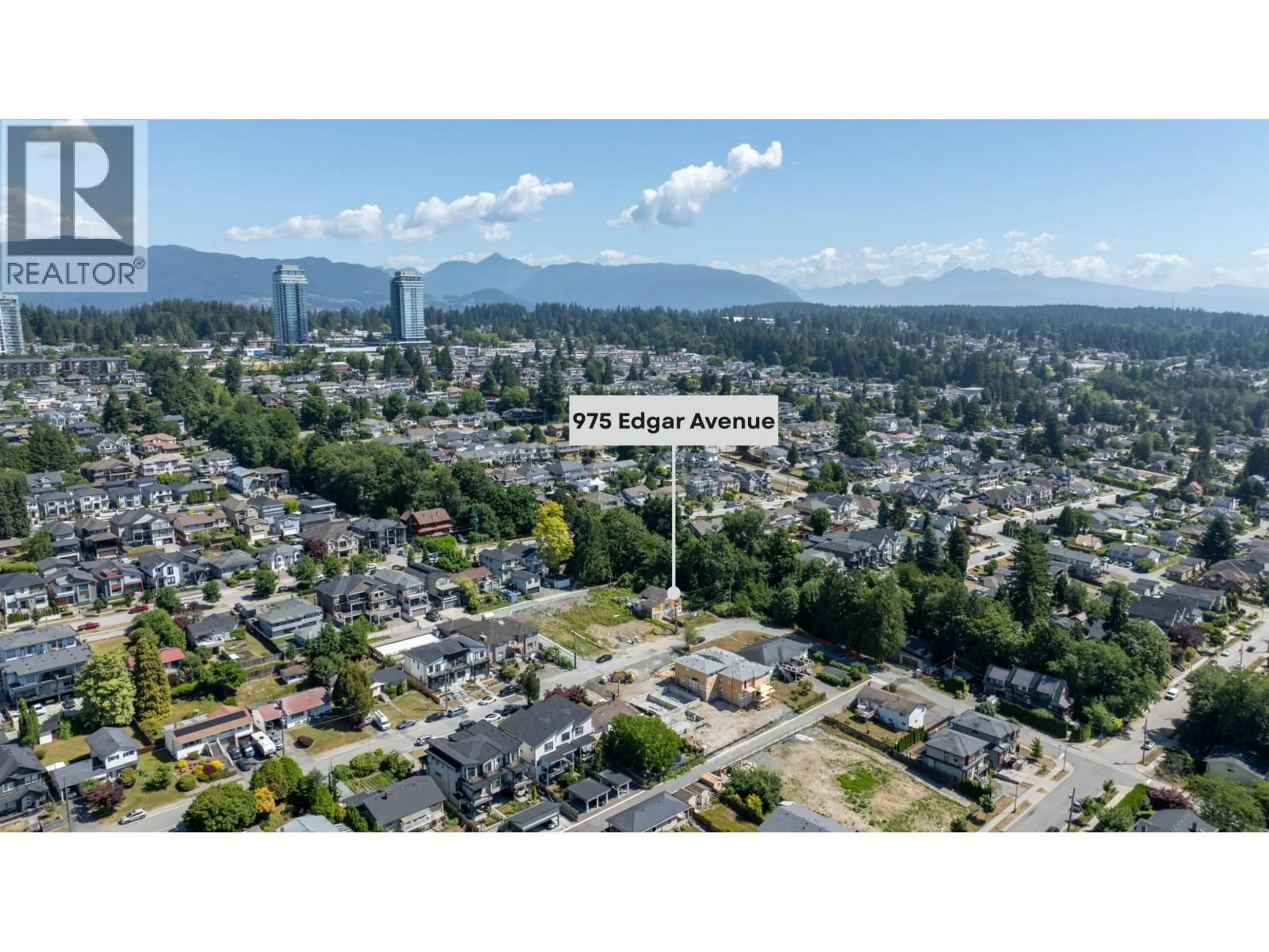 A pic from outside/outdoor area/front of a property/back of a property/a pic from drone, mountain view for 975 EDGAR AVENUE, Coquitlam British Columbia V3K2K1