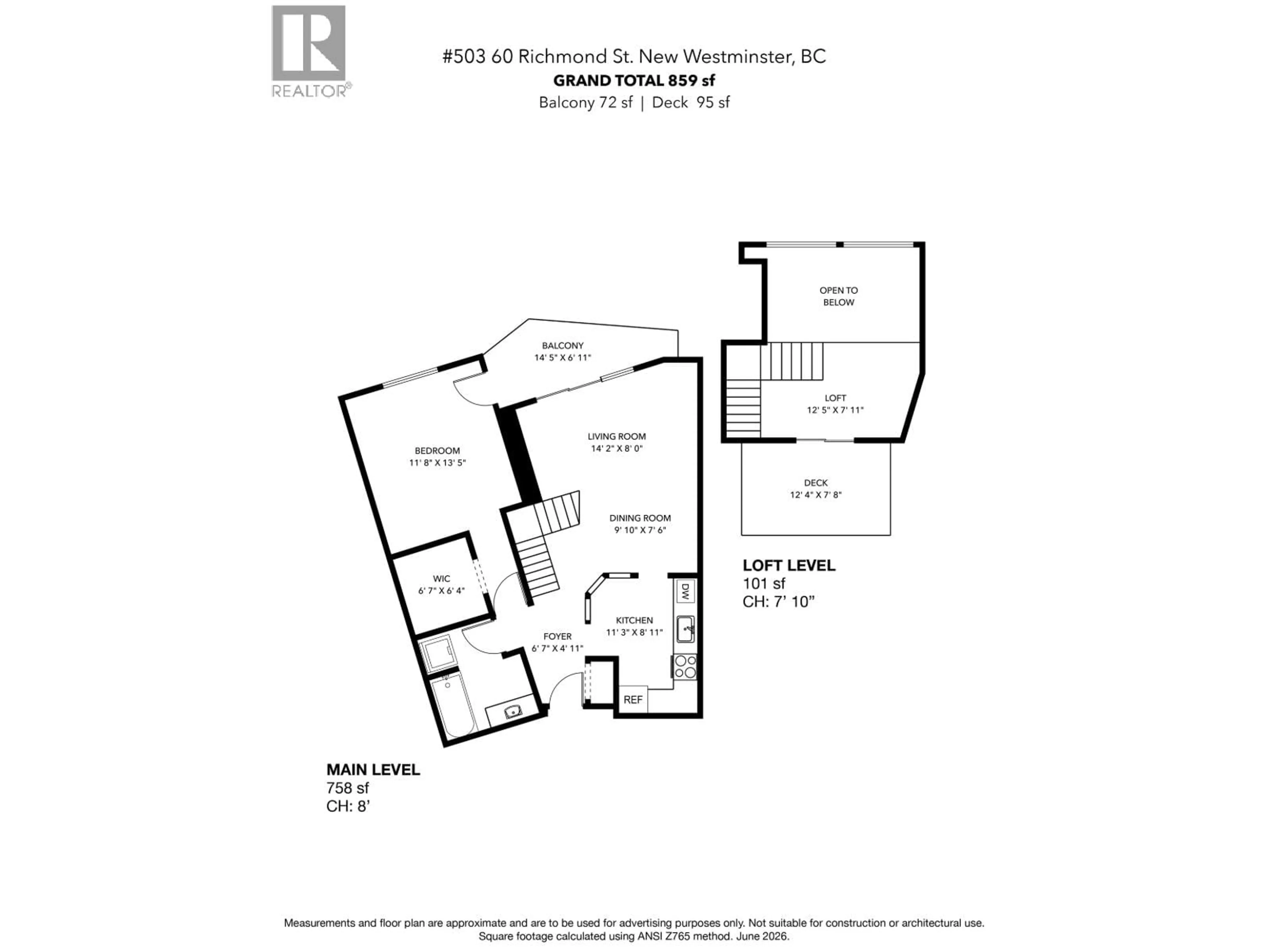 Floor plan for 503 - 60 RICHMOND STREET, New Westminster British Columbia V3L5R7