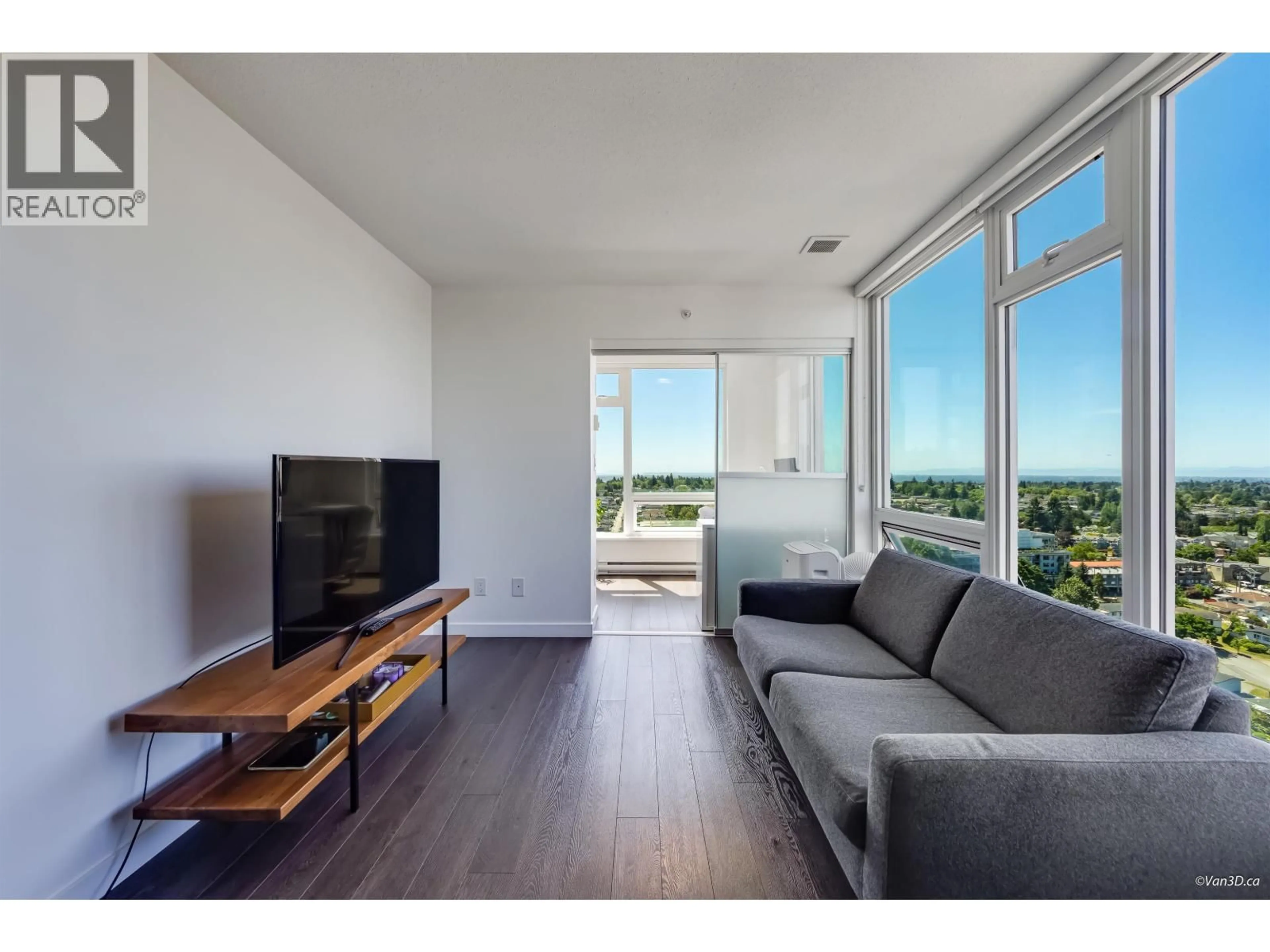 Living room with furniture, wood/laminate floor for 2805 - 5470 ORMIDALE STREET, Vancouver British Columbia V5R0G6