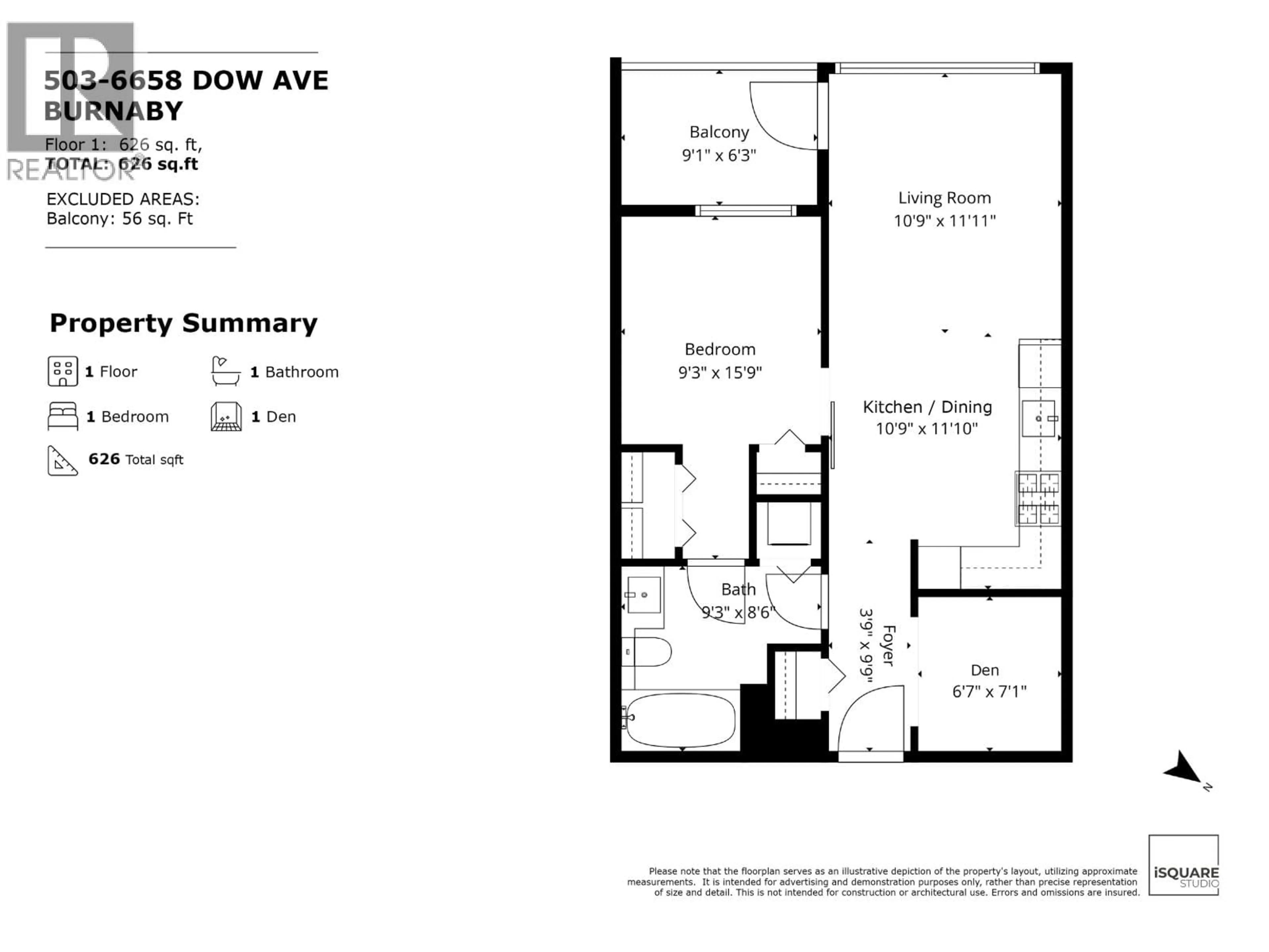 Floor plan for 503 - 6658 DOW AVENUE, Burnaby British Columbia V5H0C7