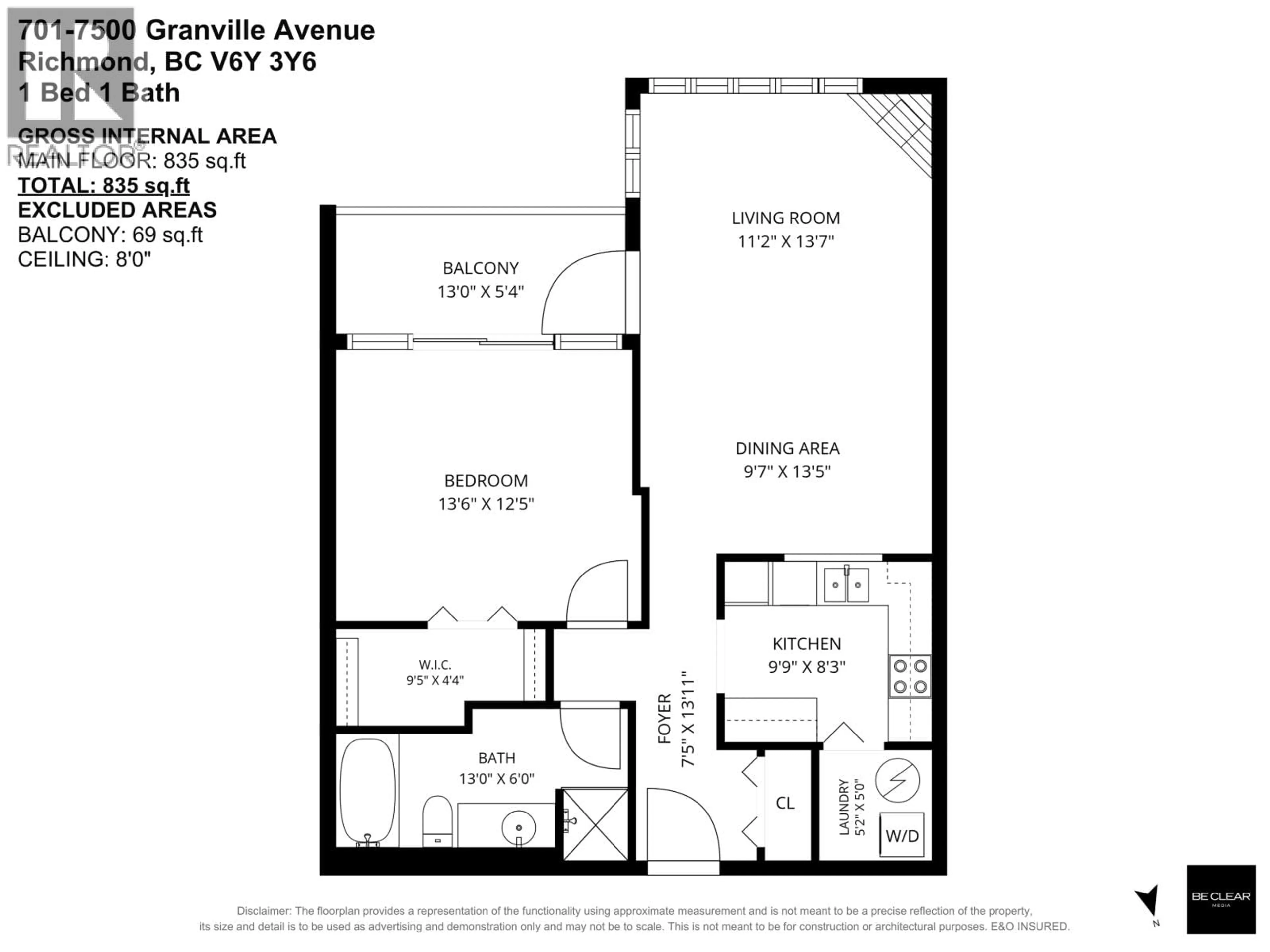 Floor plan for 701 - 7500 GRANVILLE AVENUE, Richmond British Columbia V6Y3Y6